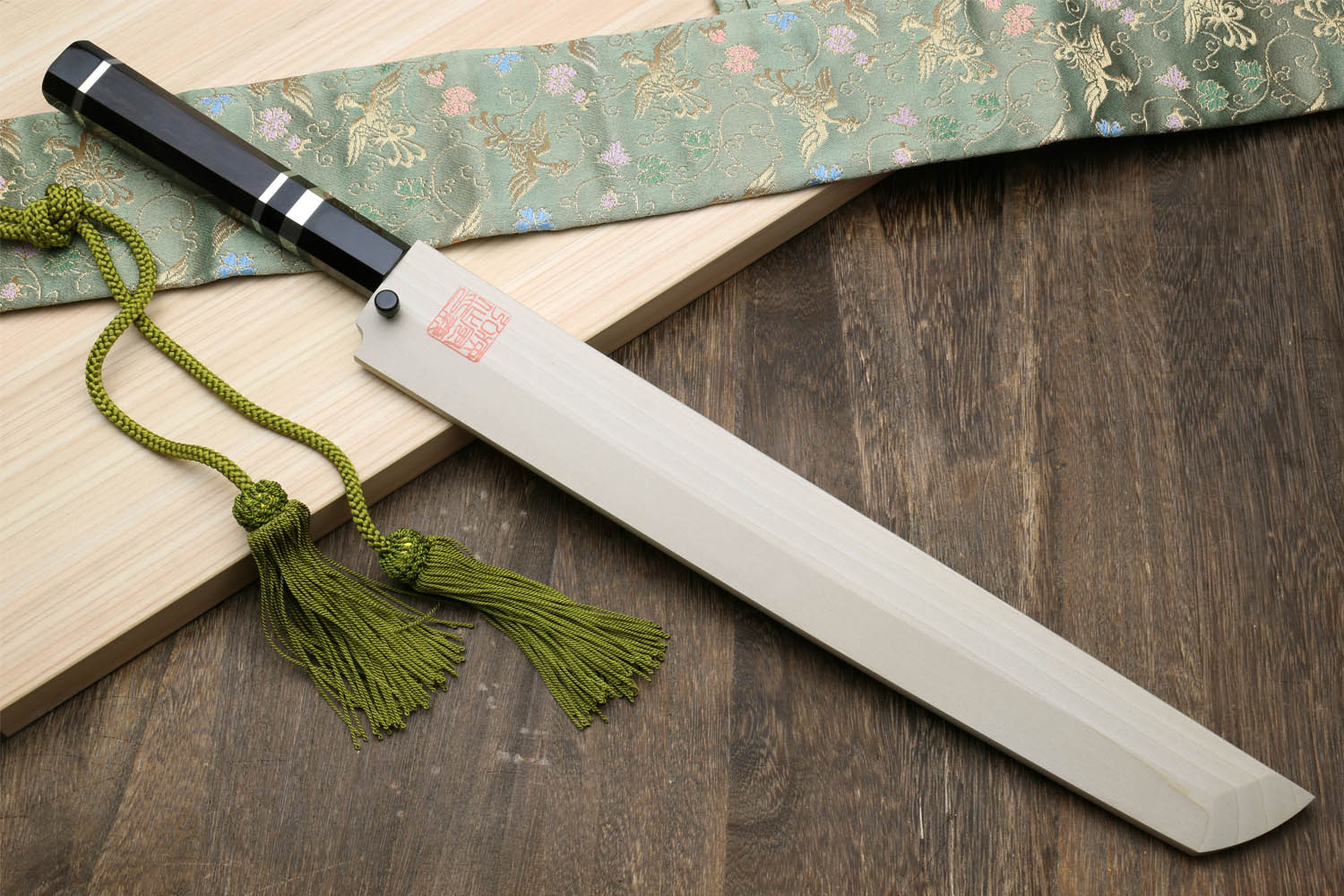 Yoshihiro Honyaki White Steel Mirror Finished Namiukashi Sakimaru Takobiki Sushi Sashimi Japanese Knife with Triple Nickel Silver Ring Ebony Handle - Image 9