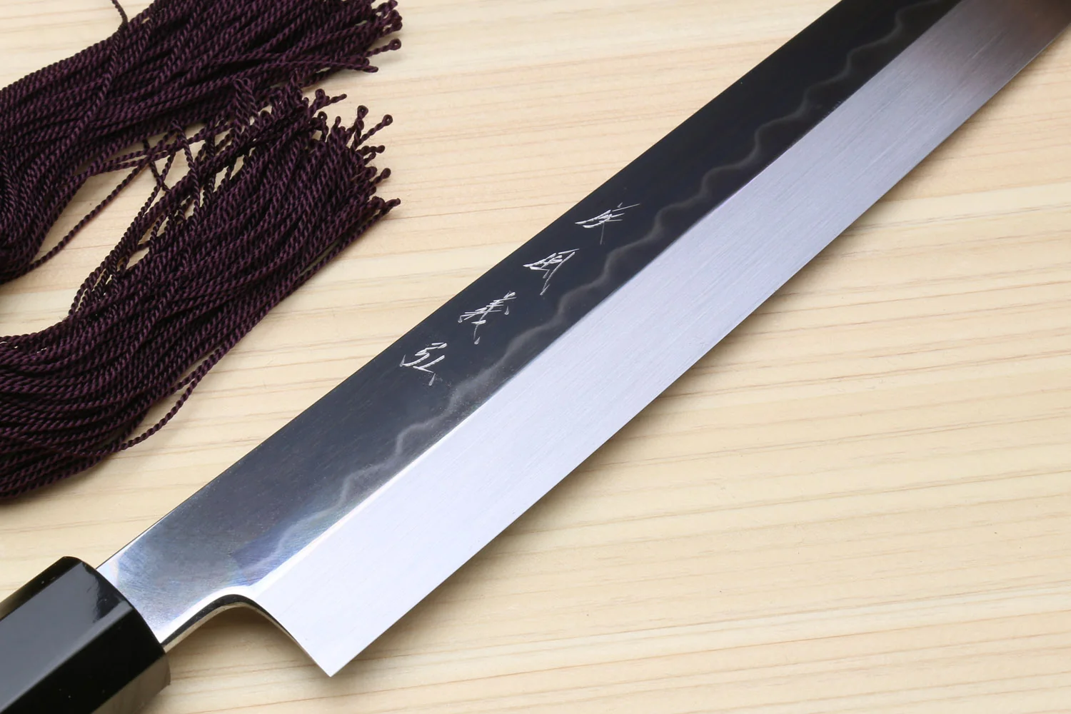 Yoshihiro Honyaki White Steel Mirror-Finished Namiukashi Yanagi Kiritsuke Sushi Sashimi Japanese Knife with Triple Nickel Silver Ring Ebony Handle - Image 4