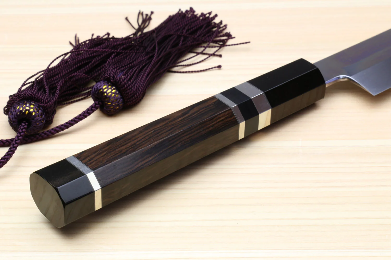 Yoshihiro Honyaki White Steel Mirror-Finished Namiukashi Yanagi Kiritsuke Sushi Sashimi Japanese Knife with Triple Nickel Silver Ring Ebony Handle - Image 8