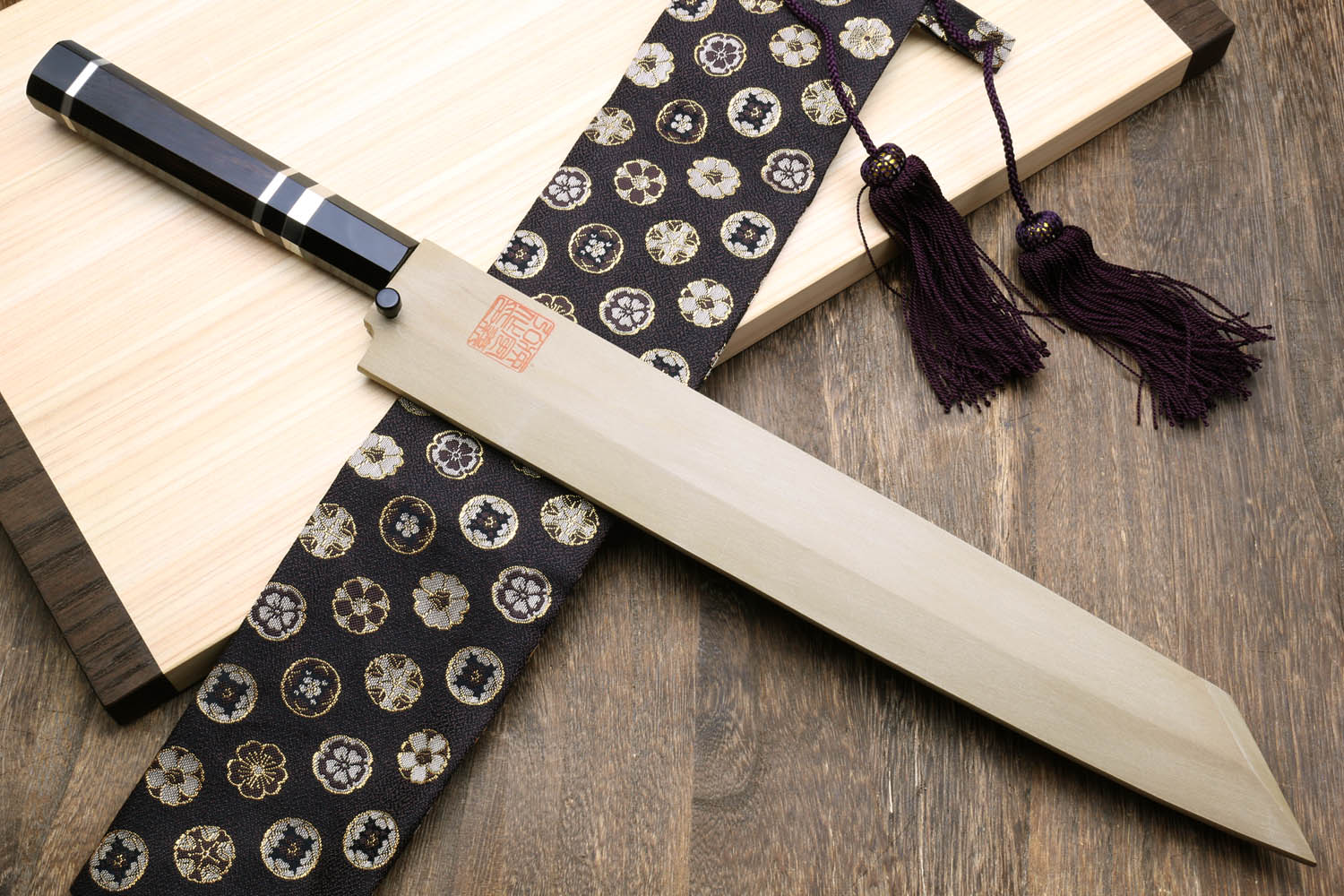 Yoshihiro Honyaki White Steel Mirror-Finished Namiukashi Yanagi Kiritsuke Sushi Sashimi Japanese Knife with Triple Nickel Silver Ring Ebony Handle - Image 9
