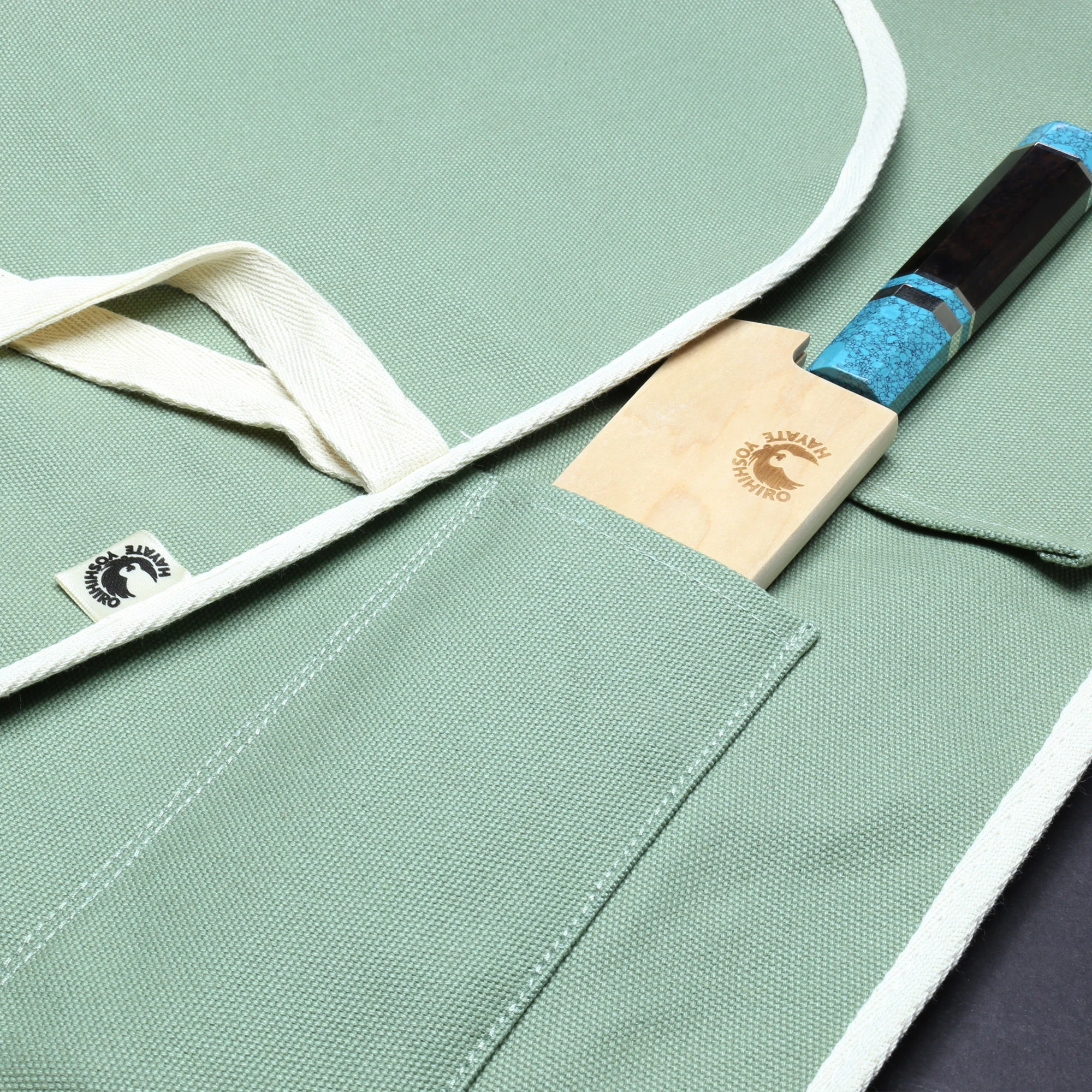 Yoshihiro Japanese Knife Cotton Pouch Bag Olive-Green Color (6 Slots) - Image 3