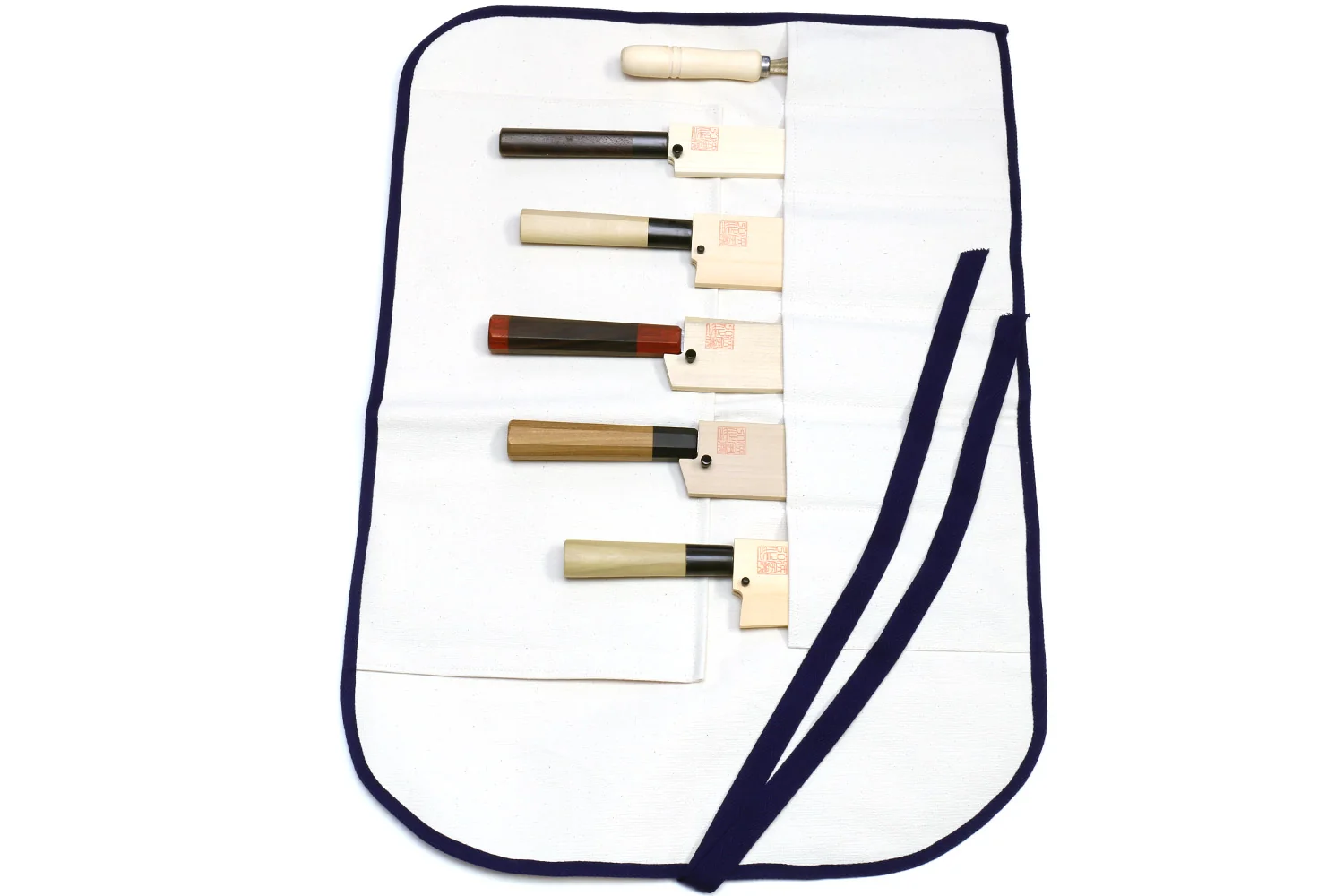Yoshihiro Japanese Knife Cotton Pouch Bag White Color (6 Slots) - Image 3