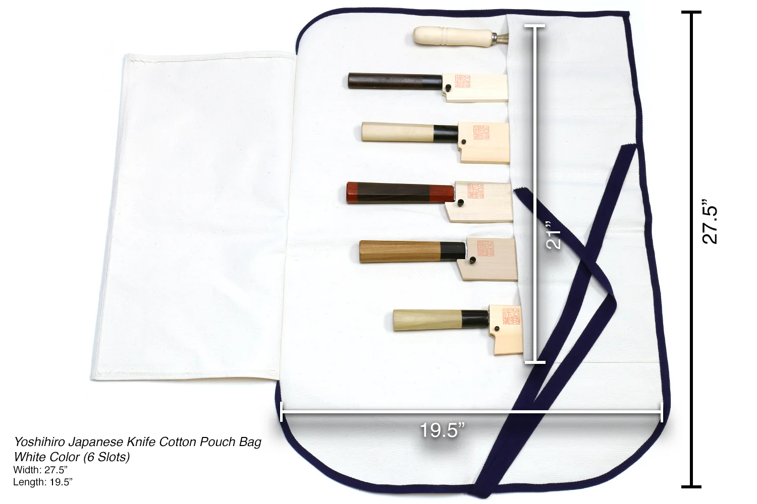 Yoshihiro Japanese Knife Cotton Pouch Bag White Color (6 Slots) - Image 5