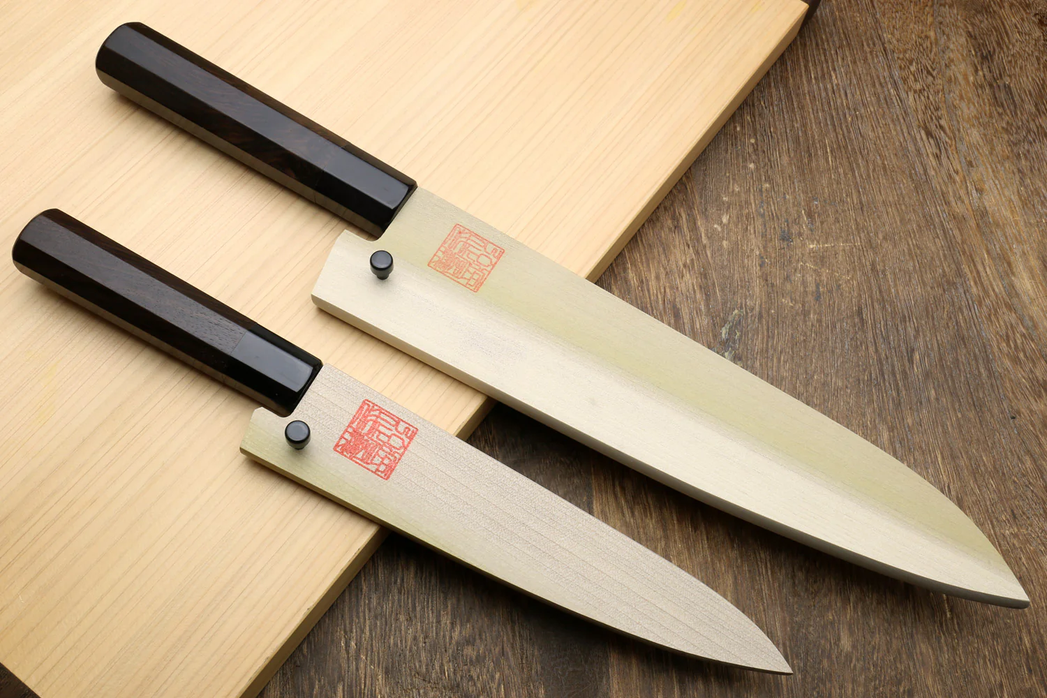 Yoshihiro Kurouchi Black-Forged Blue Steel Stainless Clad Gyuto Chefs Knife and Petty Utility Knife 2PC SET (Ebony Handle) - Image 8