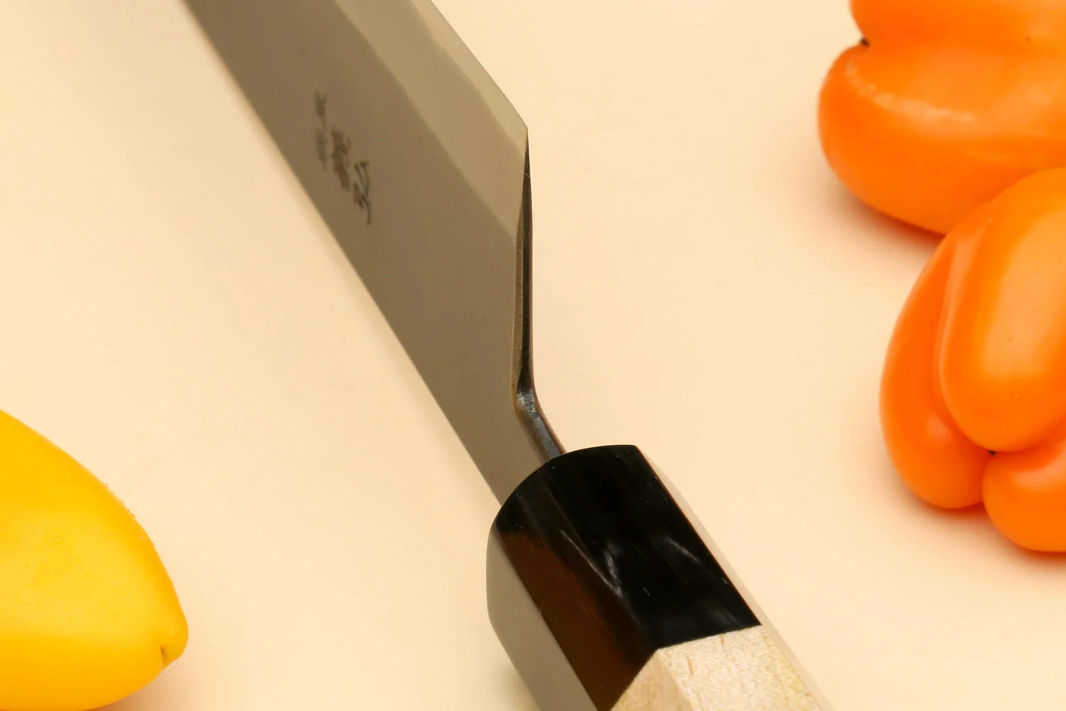 Yoshihiro Kurouchi Black-Forged Blue Steel Stainless Clad Gyuto Chefs Knife Kaede wood Handle - Image 6