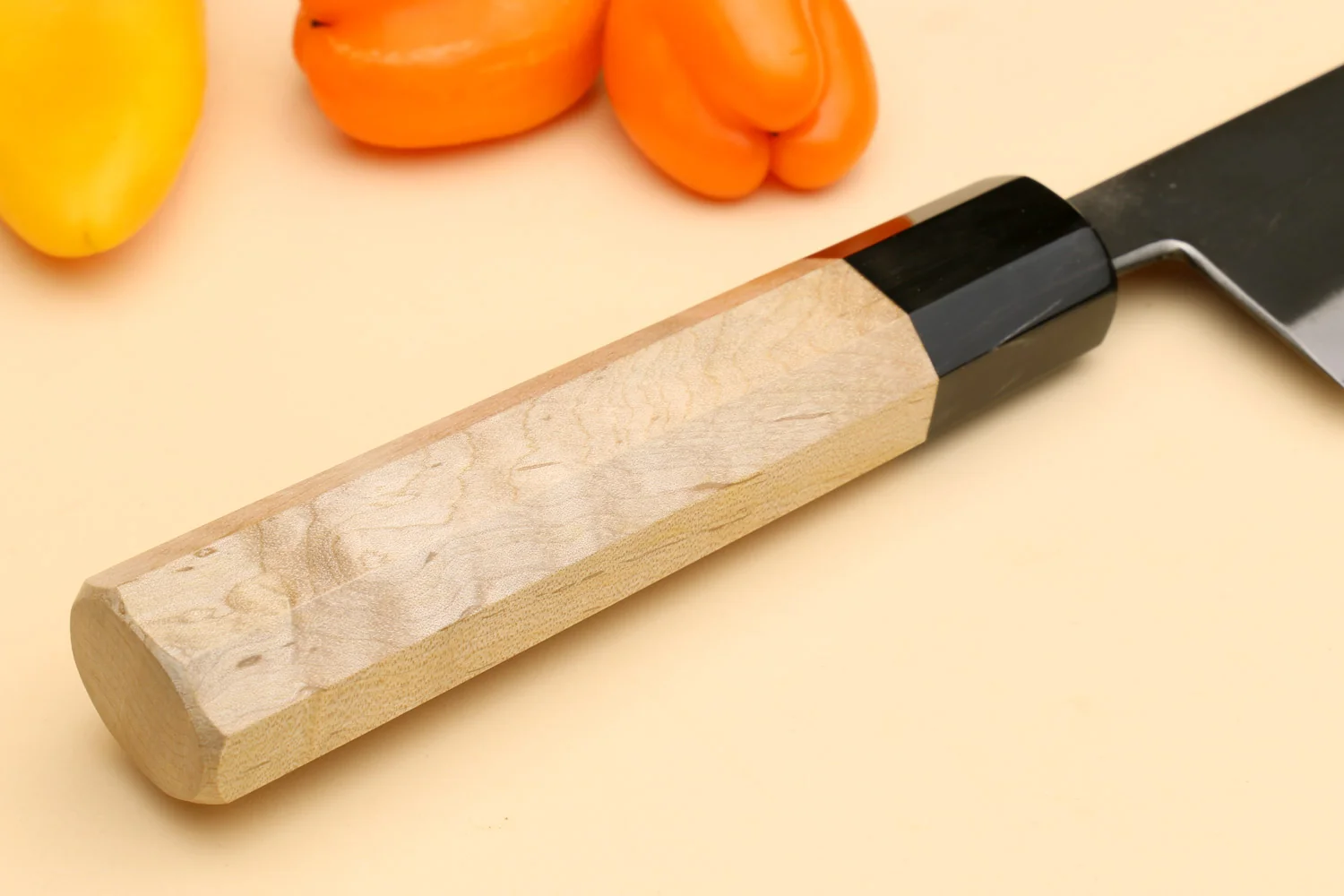 Yoshihiro Kurouchi Black-Forged Blue Steel Stainless Clad Gyuto Chefs Knife Kaede wood Handle - Image 8
