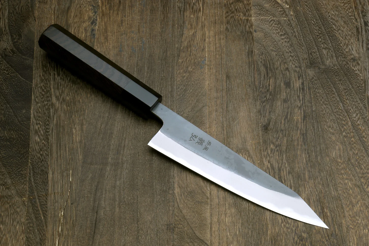 Yoshihiro Kurouchi Black-Forged Blue Steel Stainless Clad Petty-Kiritsuke Knife Ebony wood Handle - Image 4