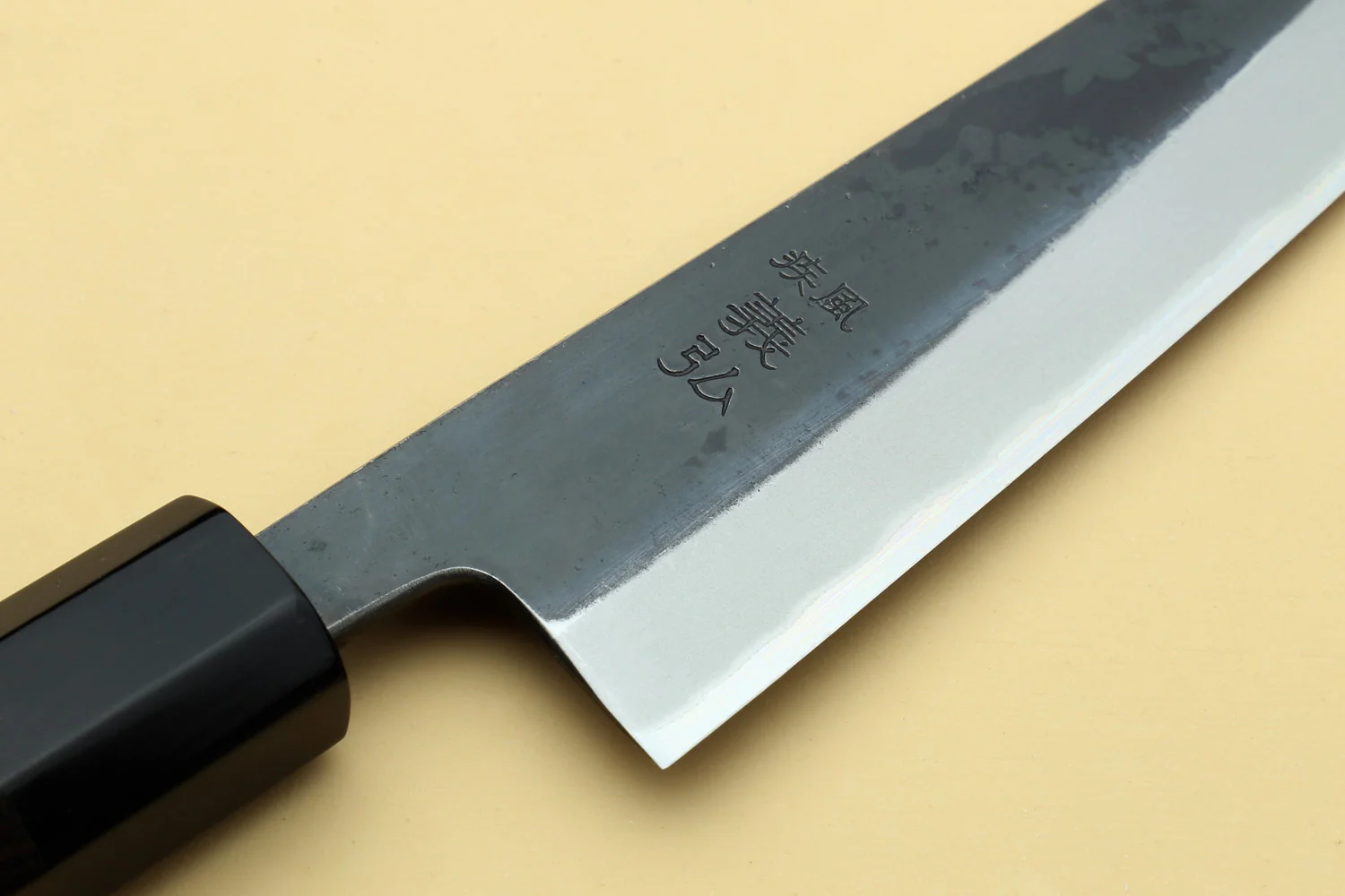 Yoshihiro Kurouchi Black-Forged Blue Steel Stainless Clad Petty-Kiritsuke Knife Ebony wood Handle - Image 5
