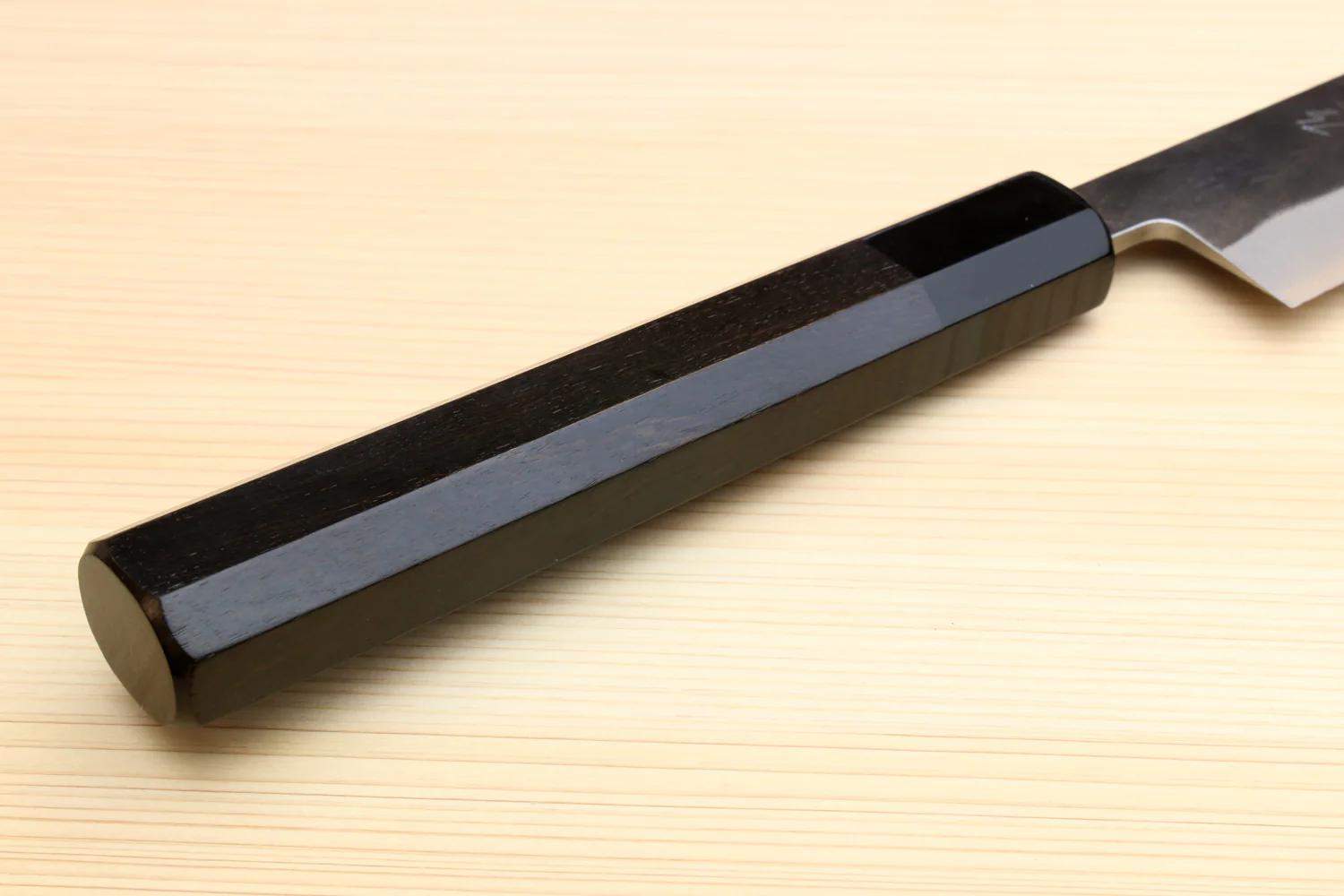 Yoshihiro Kurouchi Black-Forged Blue Steel Stainless Clad Sujihiki Kiritsuke Slicer Knife (Ebony Handle) - Image 8