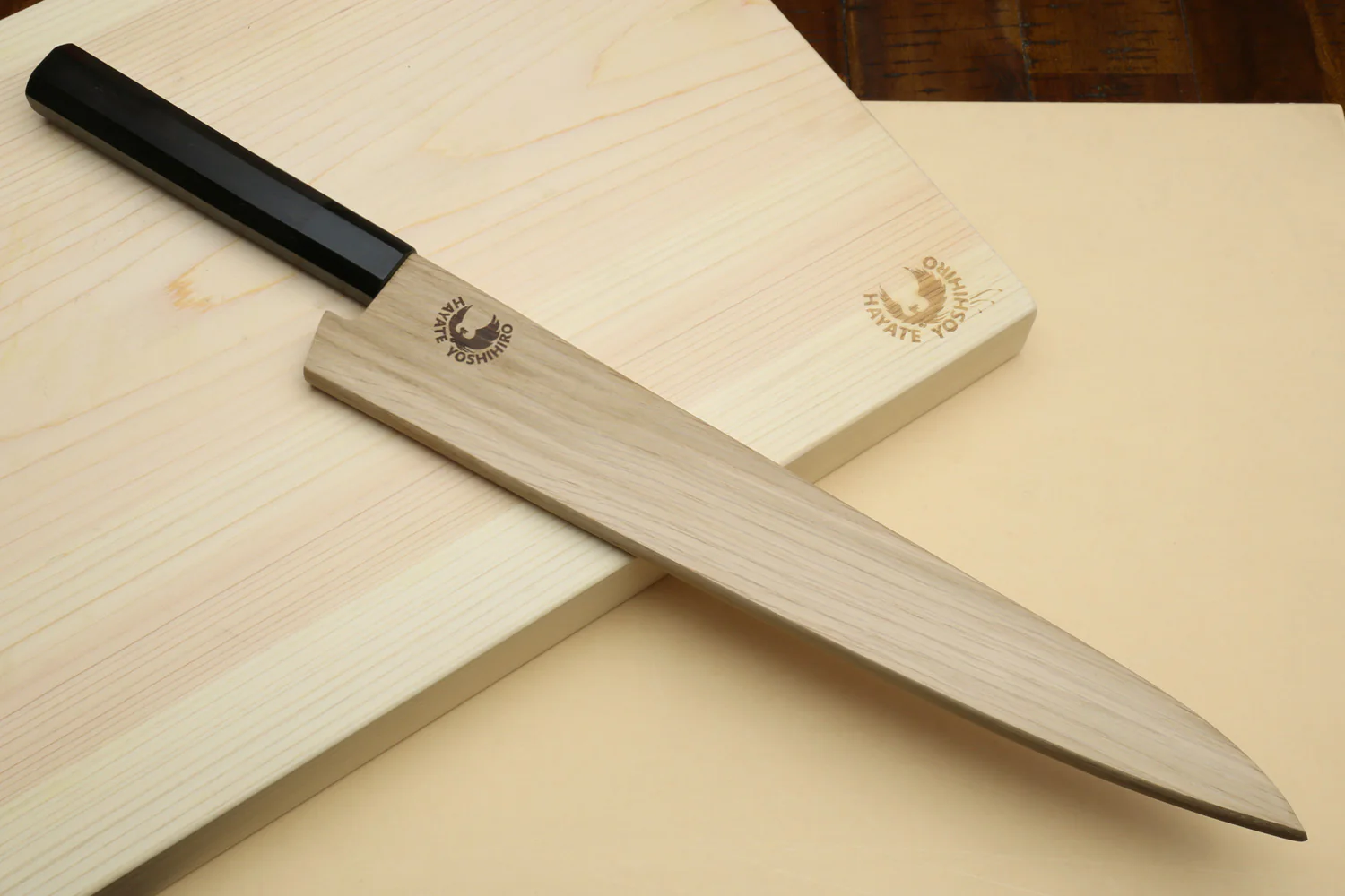 Yoshihiro Kurouchi Black-Forged Blue Steel Stainless Clad Sujihiki Kiritsuke Slicer Knife (Ebony Handle) - Image 9