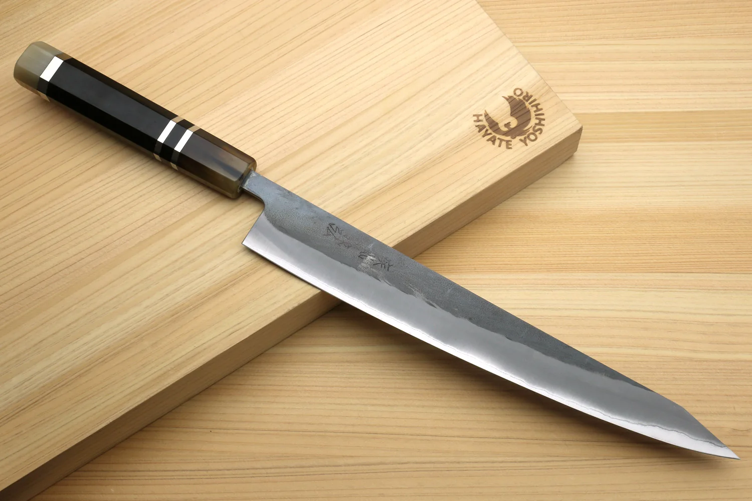 Yoshihiro Kurouchi Black-Forged Blue Steel Stainless Clad Sujihiki Kiritsuke Slicer Knife (Triple Ring Handle) — 9.5" (240mm) - Image 8