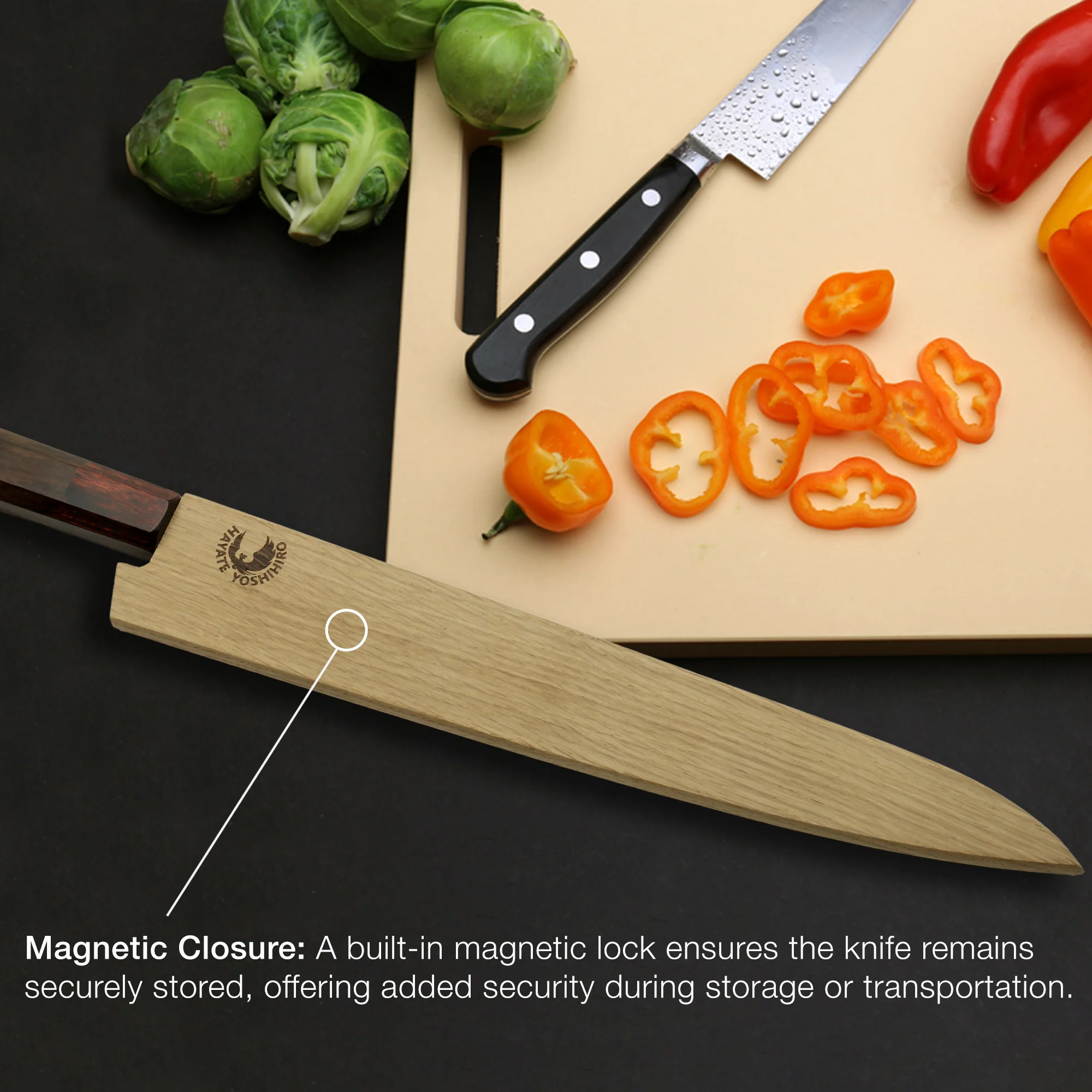 Yoshihiro Magnetic Oak Wood Saya Cover Blade Protector for Sujihiki Slicer - Image 4