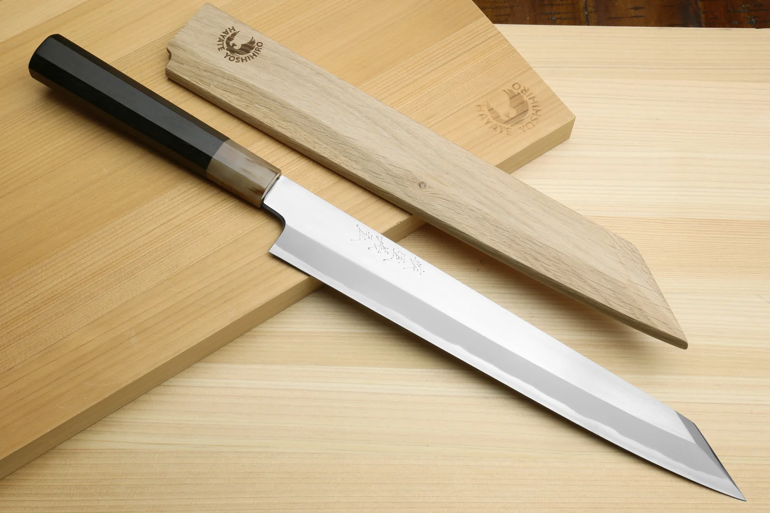 Yoshihiro Masashi Hongasumi White Steel Yanagi-Kiritsuke Sushi Sashimi Japanese Knife Ebony Handle