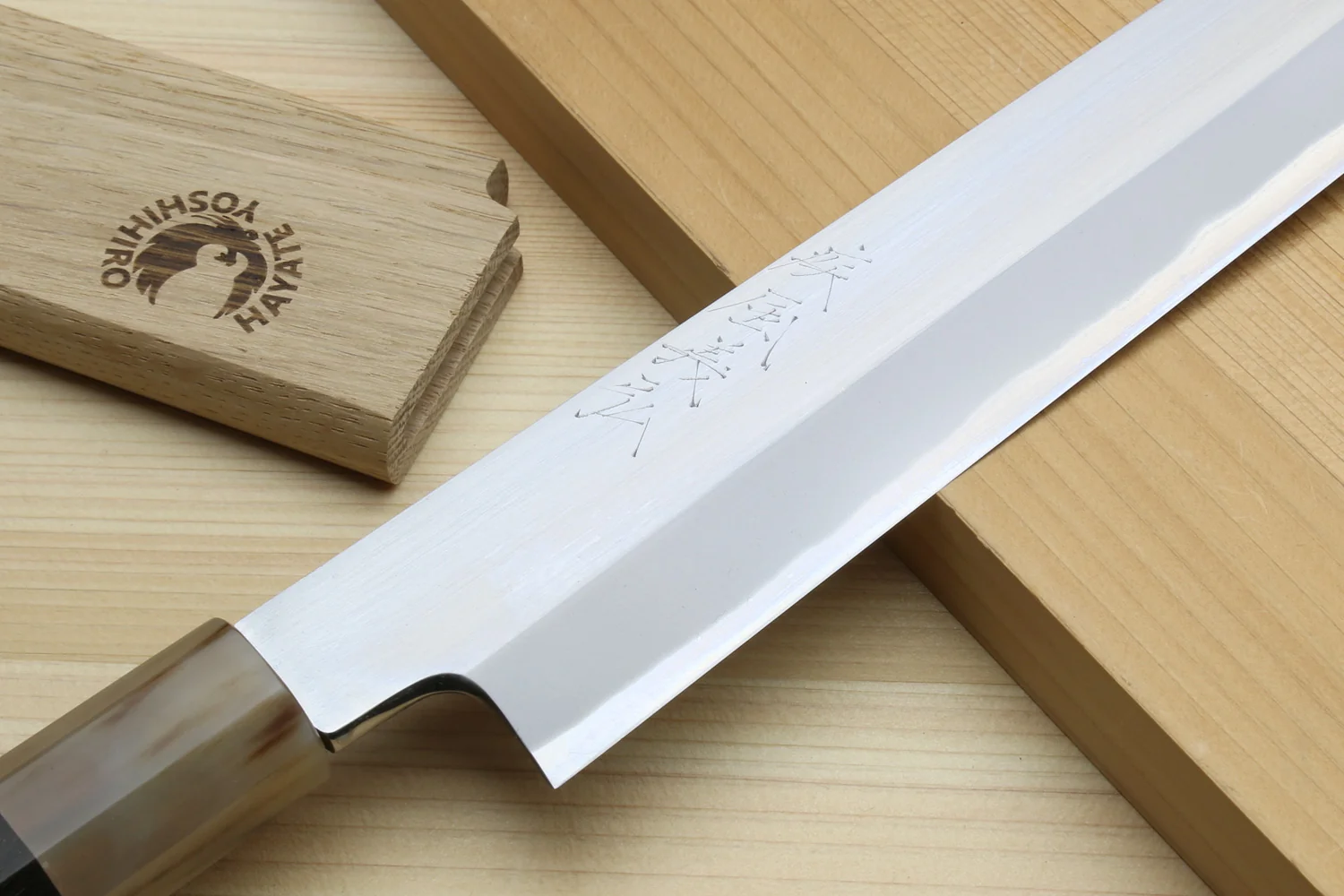 Yoshihiro Masashi Hongasumi White Steel Yanagi-Kiritsuke Sushi Sashimi Japanese Knife Ebony Handle - Image 2
