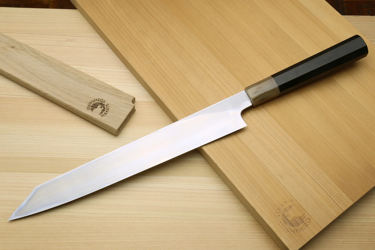 Yoshihiro Masashi Hongasumi White Steel Yanagi-Kiritsuke Sushi Sashimi Japanese Knife Ebony Handle - Image 3