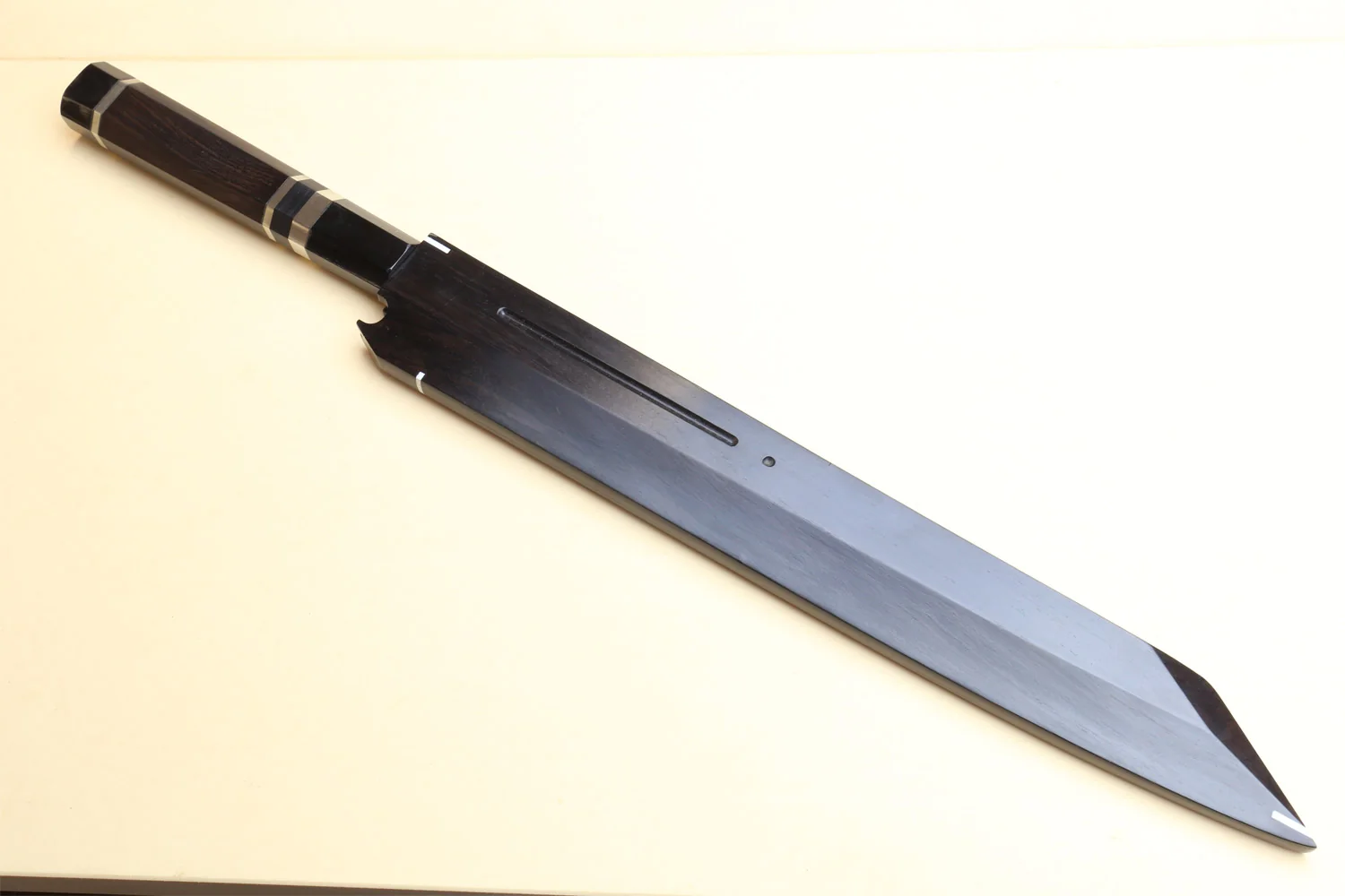 Yoshihiro Mizu Honyaki Mirror-Finished Namiukashi White Steel #2 Yanagi Kiritsuke Sushi Sashimi Japanese Knife Triple Nickel Silver Ring Ebony Handle and Saya - Image 6