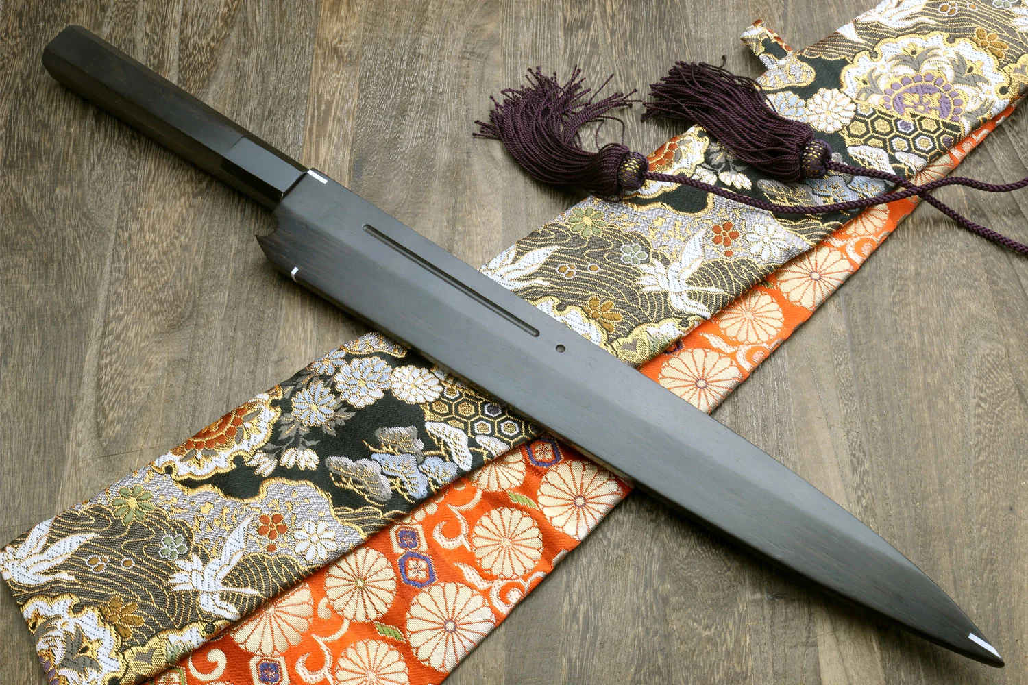 Yoshihiro Mizu Honyaki Mirror-Finished Namiukashi White Steel #2 Yanagi Sushi Sashimi Japanese Knife Ebony Handle and Saya - Image 8