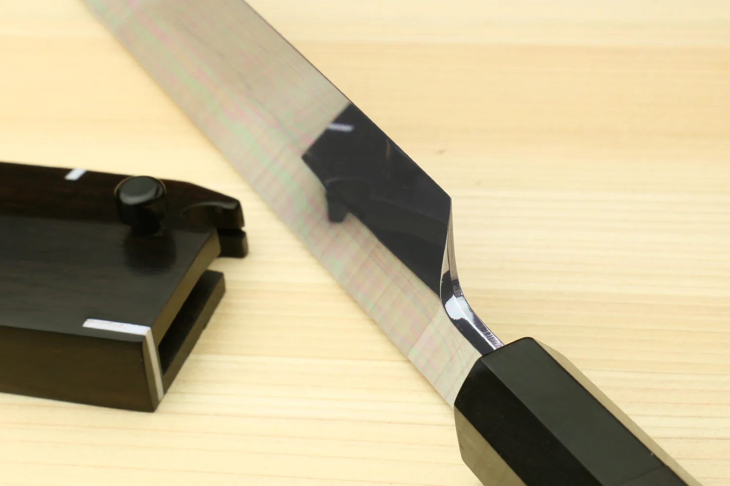 Yoshihiro Mizu Honyaki White Steel #1 Two Sided Mirror-Finished Mt. Fuji Namiukashi Sakimaru Takobiki Premium Ebony Handle with Ebony Cover 13" (330mm) - IKEDA Limited Edition - Image 7