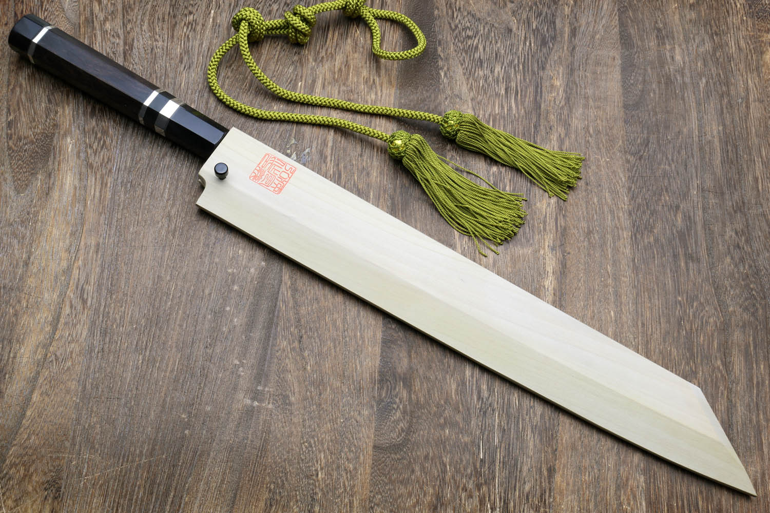 Yoshihiro IKEDA Mizu Honyaki White Steel Mirror-Finished Mt. Fuji with Full Moon (*Crescent Moon on back) Yanagi Kiritsuke Premium Ebony Handle with Triple Nickel Silver Ring - Image 10