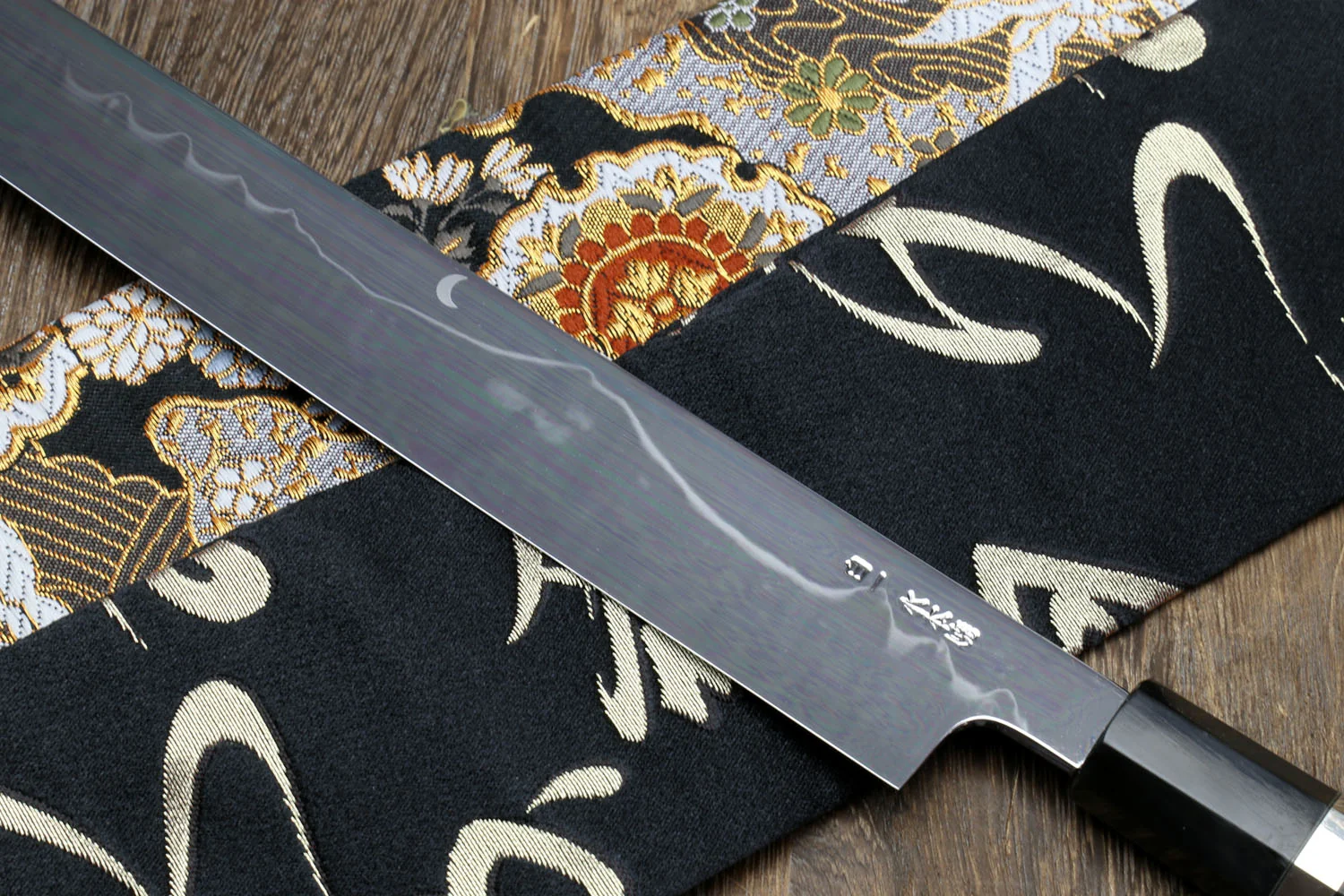 Yoshihiro IKEDA Mizu Honyaki White Steel Mirror-Finished Mt. Fuji with Full Moon (*Crescent Moon on back) Yanagi Kiritsuke Premium Ebony Handle with Triple Nickel Silver Ring - Image 3