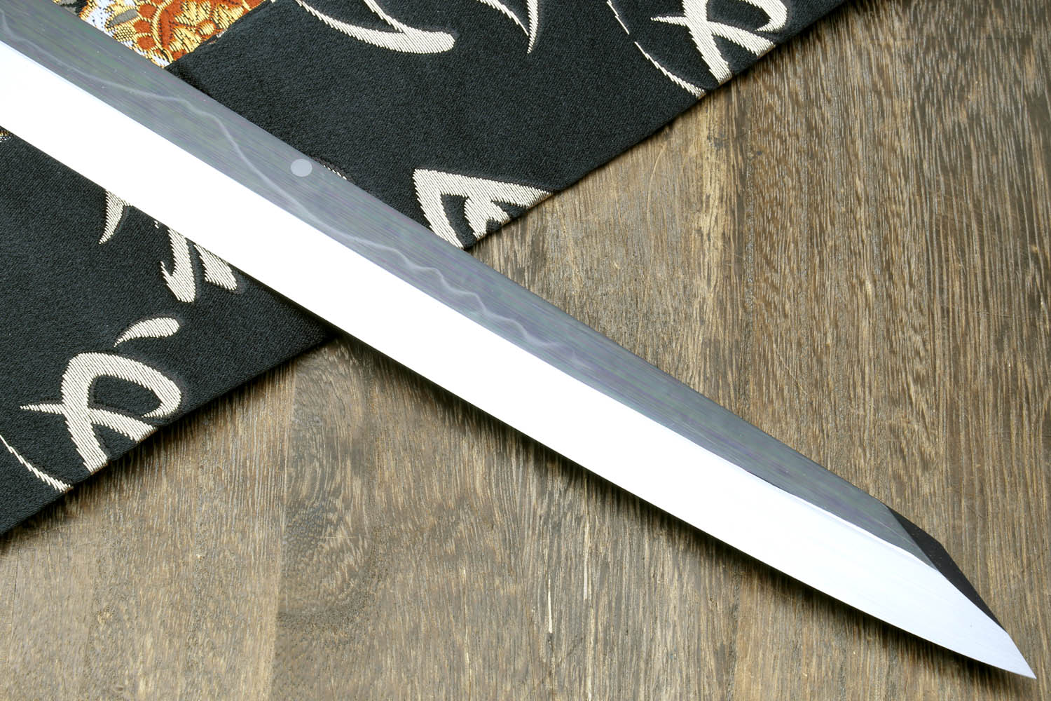 Yoshihiro IKEDA Mizu Honyaki White Steel Mirror-Finished Mt. Fuji with Full Moon (*Crescent Moon on back) Yanagi Kiritsuke Premium Ebony Handle with Triple Nickel Silver Ring - Image 5