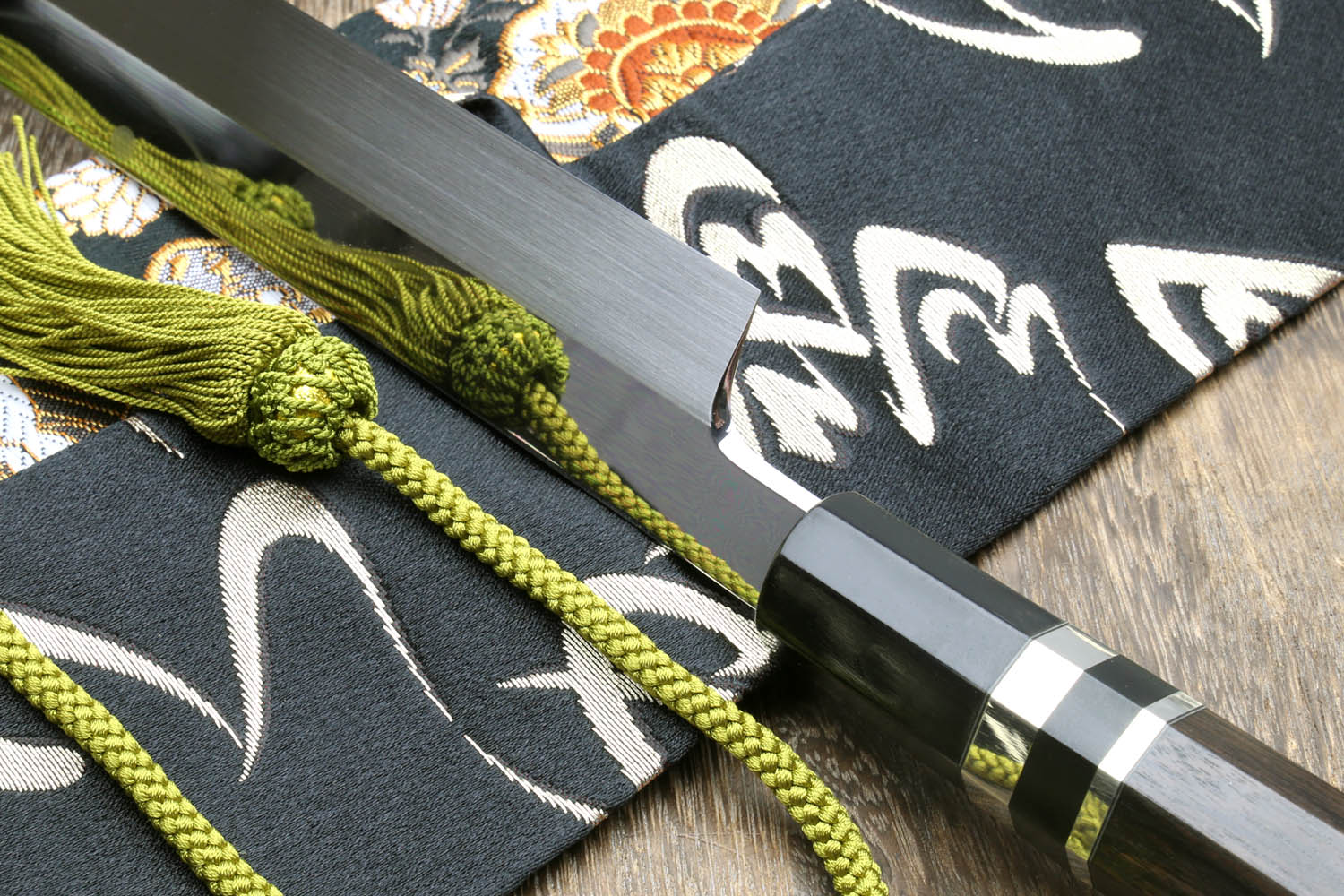 Yoshihiro IKEDA Mizu Honyaki White Steel Mirror-Finished Mt. Fuji with Full Moon (*Crescent Moon on back) Yanagi Kiritsuke Premium Ebony Handle with Triple Nickel Silver Ring - Image 6