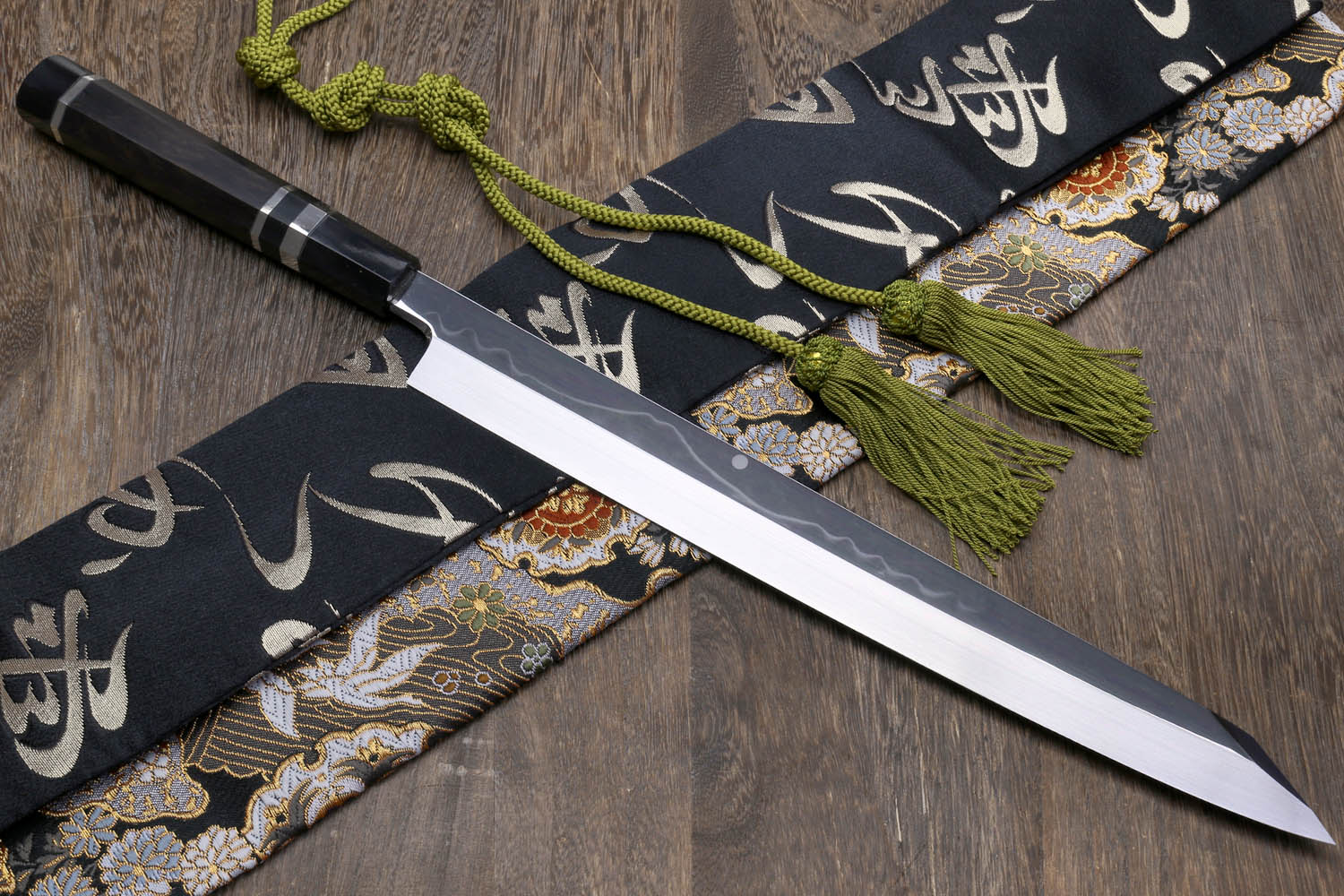 Yoshihiro IKEDA Mizu Honyaki White Steel Mirror-Finished Mt. Fuji with Full Moon (*Crescent Moon on back) Yanagi Kiritsuke Premium Ebony Handle with Triple Nickel Silver Ring - Image 9
