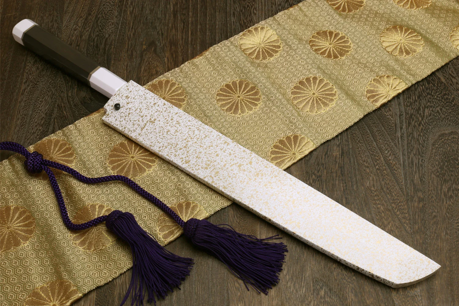 Yoshihiro Mizu Honyaki White Steel Mirror Finished Namiukashi Sakimaru Takobiki Sushi Sashimi Japanese Knife with Double Nickel Silver Ring Corian Ebony Handle - Image 8