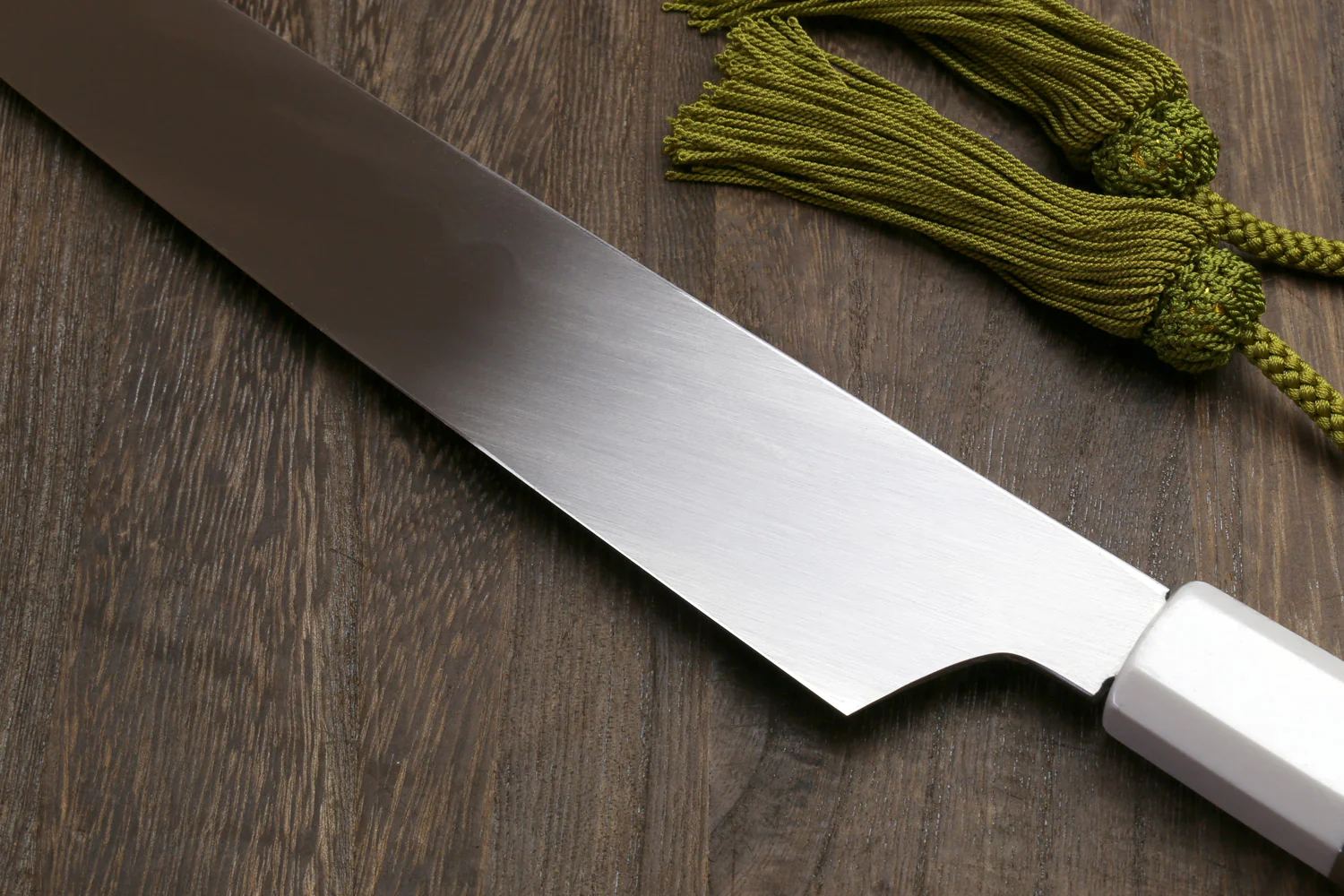 Yoshihiro Mizu Honyaki White Steel Mirror-Finished Namiukashi Yanagi Kiritsuke Sushi Sashimi Japanese Knife with Double Nickel Silver Ring Corian Ebony Handle - Image 5