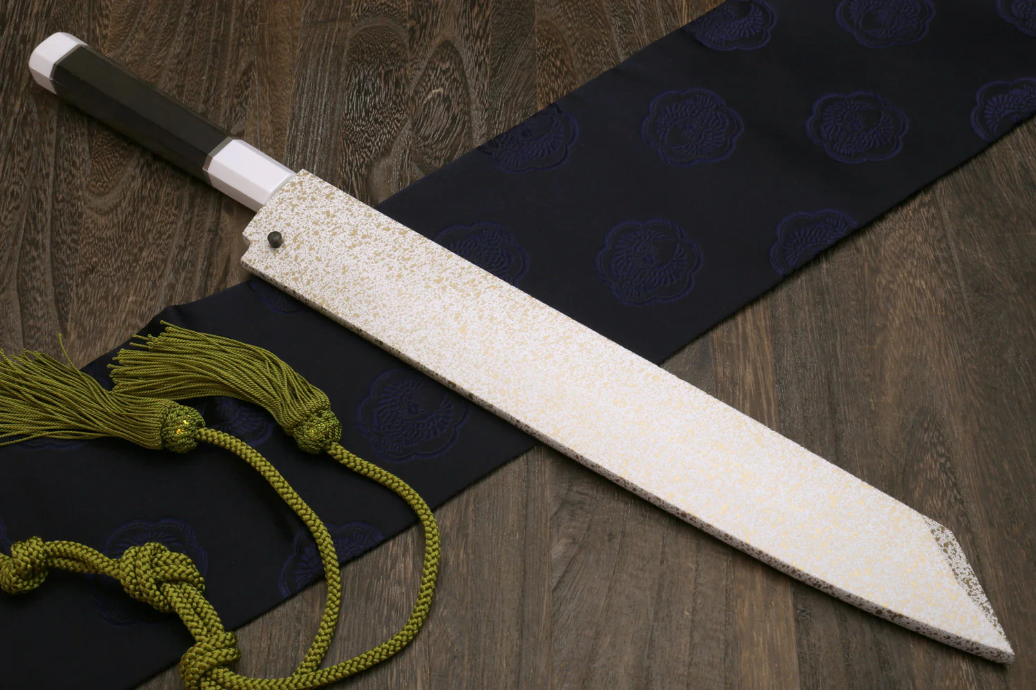 Yoshihiro Mizu Honyaki White Steel Mirror-Finished Namiukashi Yanagi Kiritsuke Sushi Sashimi Japanese Knife with Double Nickel Silver Ring Corian Ebony Handle - Image 8