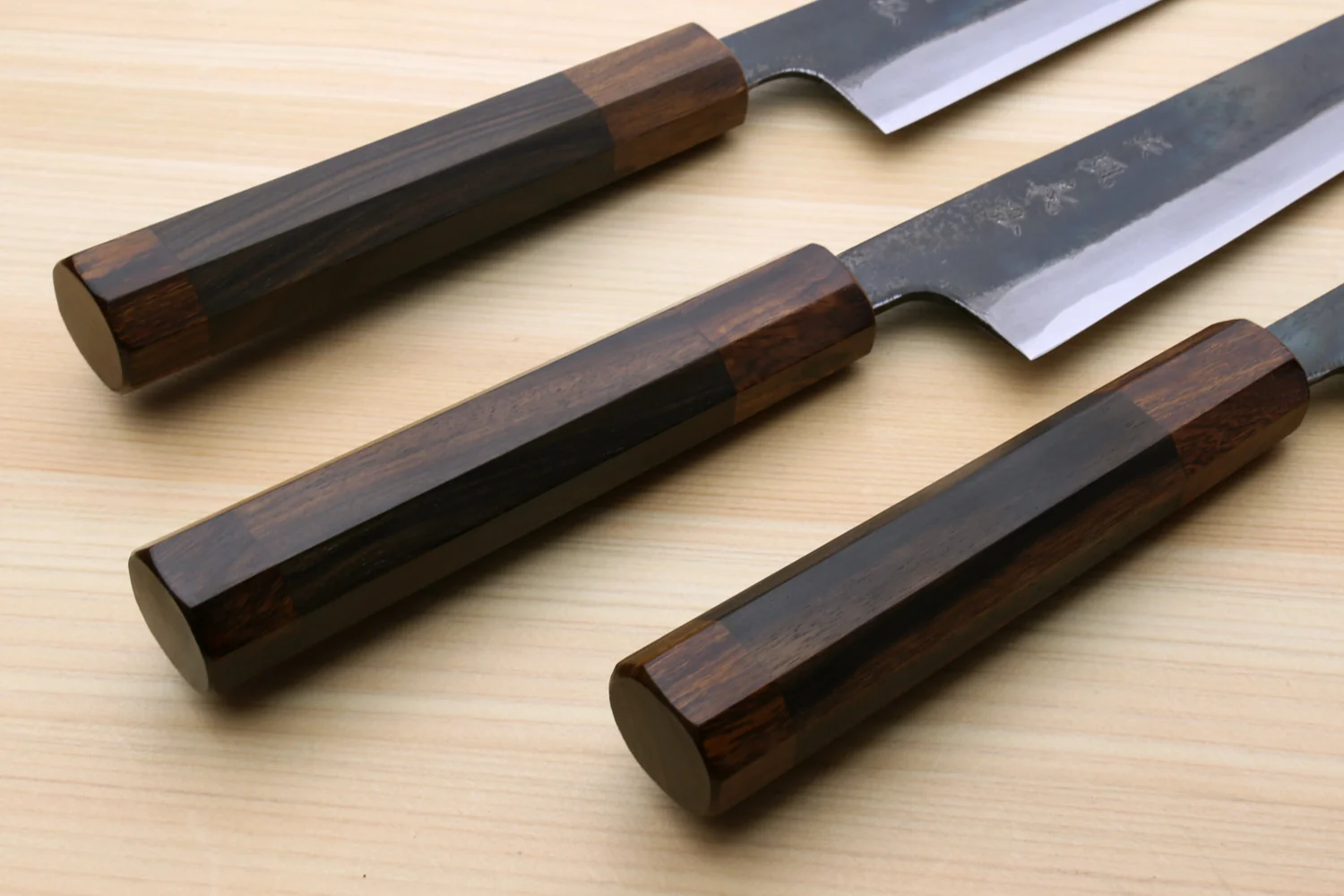 Yoshihiro Mizu Yaki Blue High Carbon Steel #1 Kurouchi Petty Kiritsuke Japanese Utility Knife Ebony Handle - Image 7