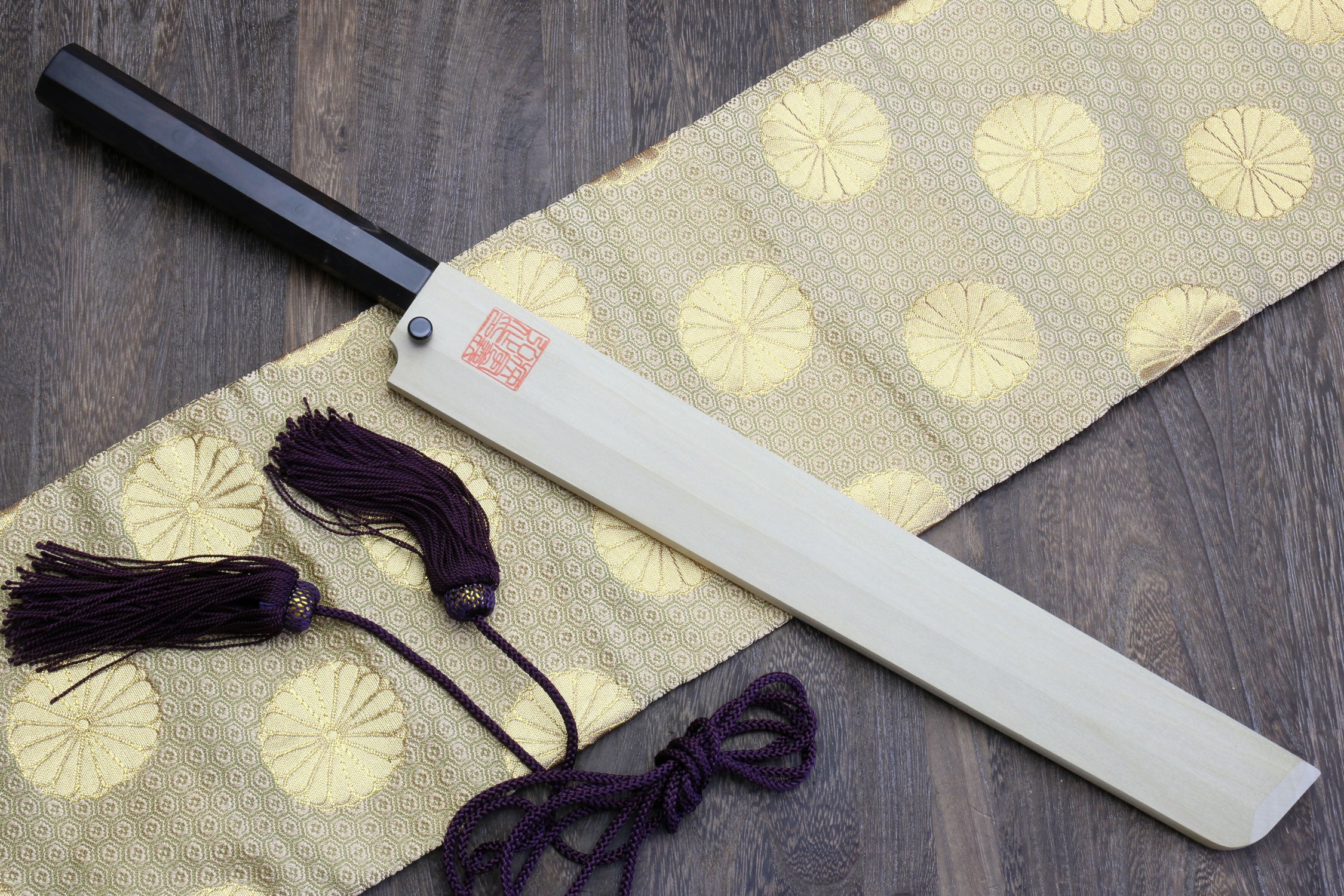 Yoshihiro Mizu Yaki Honyaki Aoko Blue Steel Mirror Polished Sakimaru Takobiki Sushi Knife Ebony Handle - Image 11