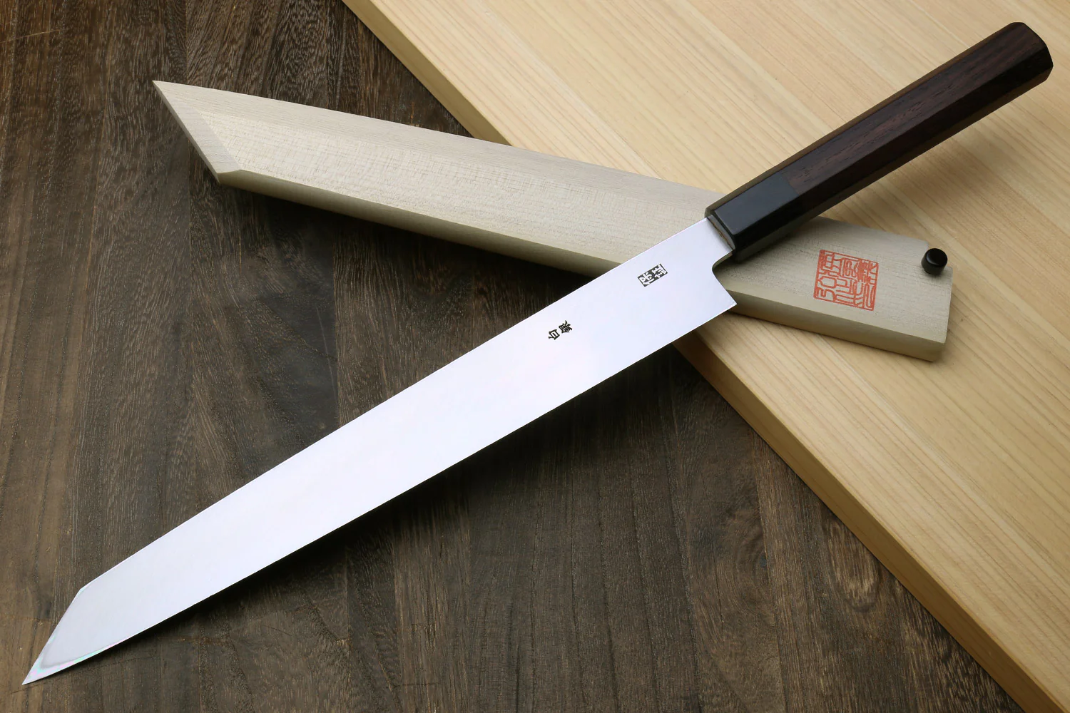 Yoshihiro Mizuyaki Hongasumi Ginsan High Carbon Stain Resistant Steel Yanagi-Kiritsuke Sushi Sashimi Japanese Knife Rosewood Handle - Image 2
