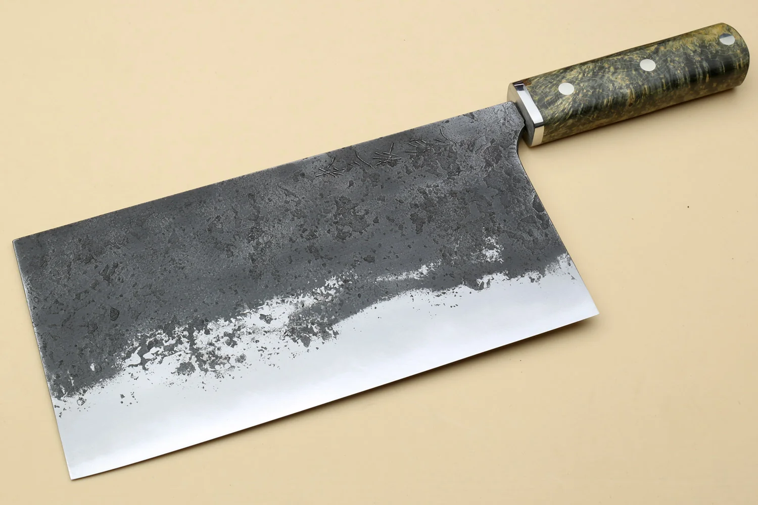 Yoshihiro Nashiji High Carbon White Steel #2 Chinese-Style Cleaver Vegetable Knife with Stabilized Maple Burl Handle (Mazaki Special Edition: TYPE D) - Image 2