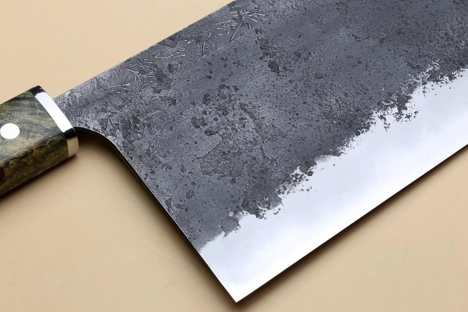 Yoshihiro Nashiji High Carbon White Steel #2 Chinese-Style Cleaver Vegetable Knife with Stabilized Maple Burl Handle (Mazaki Special Edition: TYPE D) - Image 3
