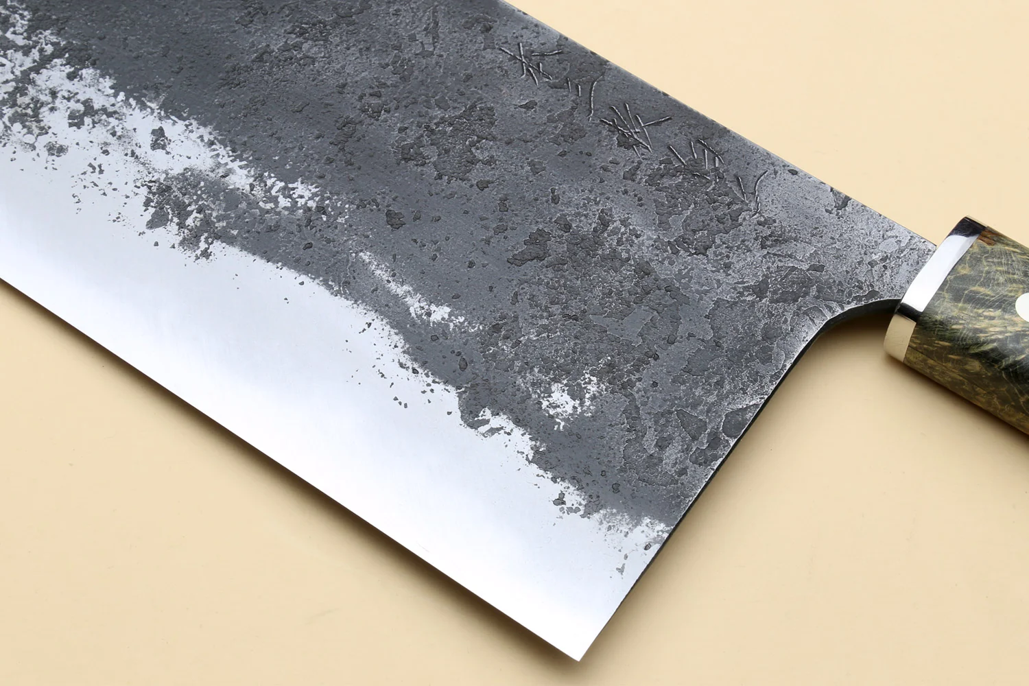 Yoshihiro Nashiji High Carbon White Steel #2 Chinese-Style Cleaver Vegetable Knife with Stabilized Maple Burl Handle (Mazaki Special Edition: TYPE D) - Image 4