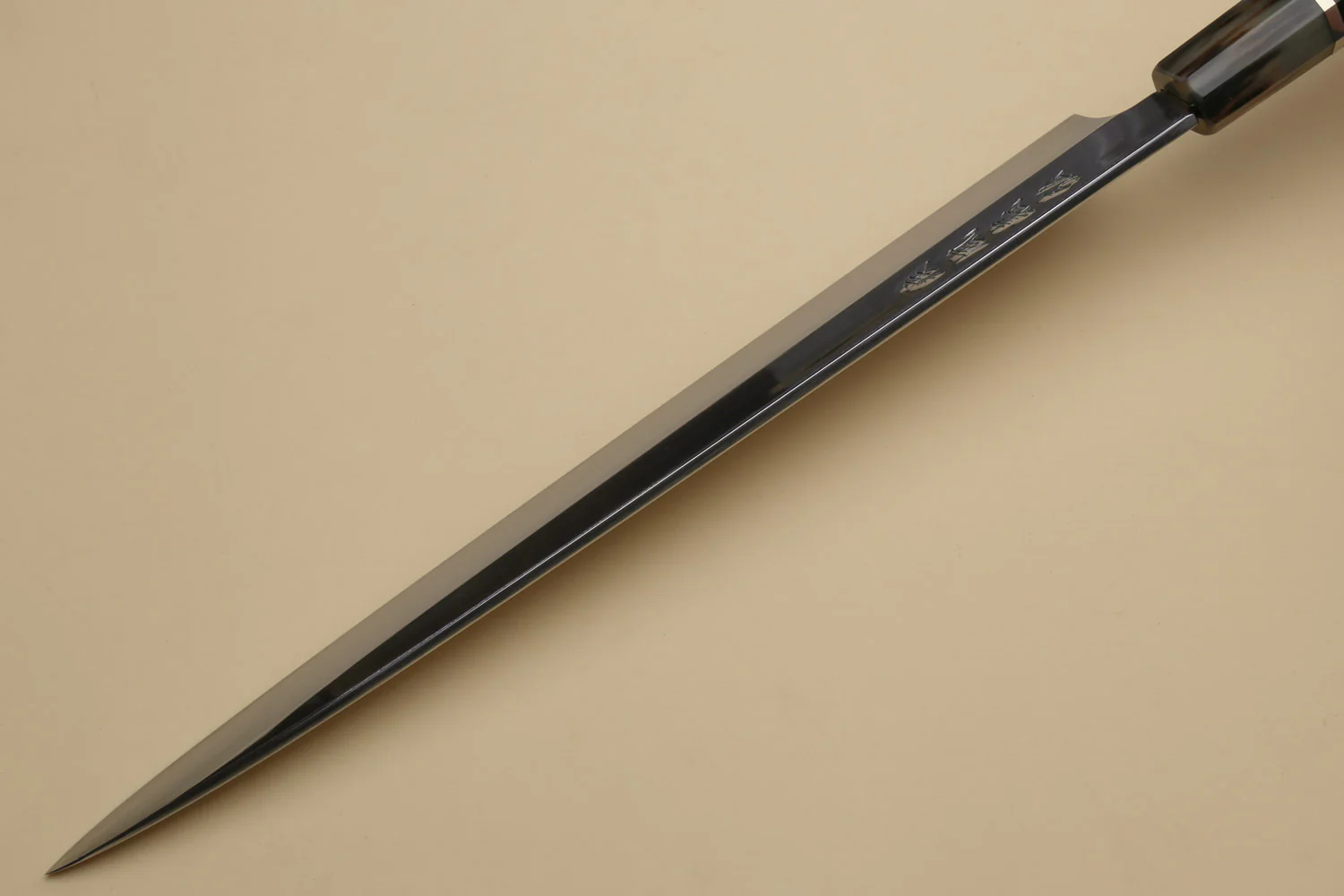 Yoshihiro SG-2 (R-2) Semi-Stainless Steel Mirror Polished Yanagi Sashimi Knife, Triple Ring Ebony Handle - Image 6