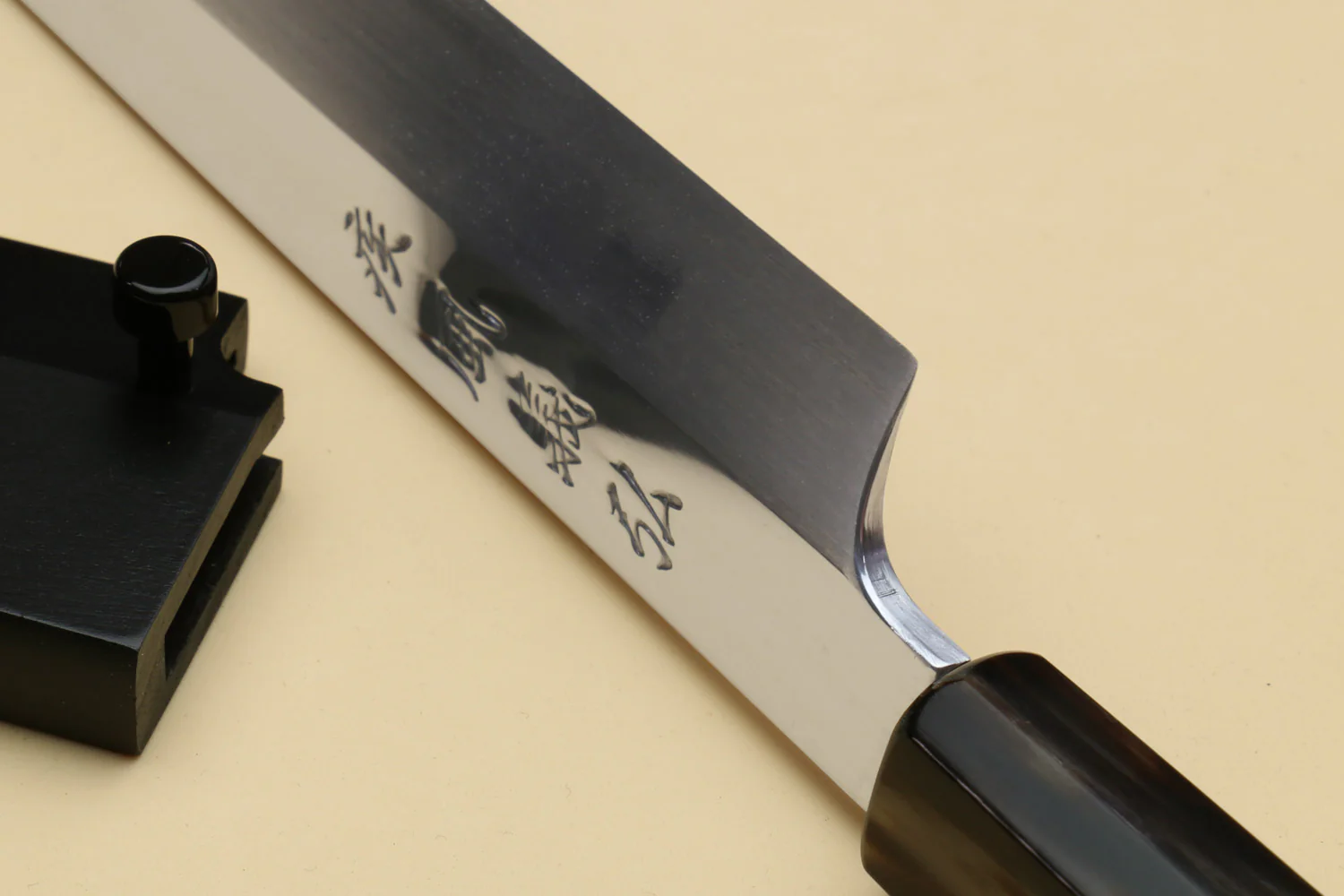 Yoshihiro SG-2 (R-2) Semi-Stainless Steel Mirror Polished Yanagi Sashimi Knife, Triple Ring Ebony Handle - Image 7
