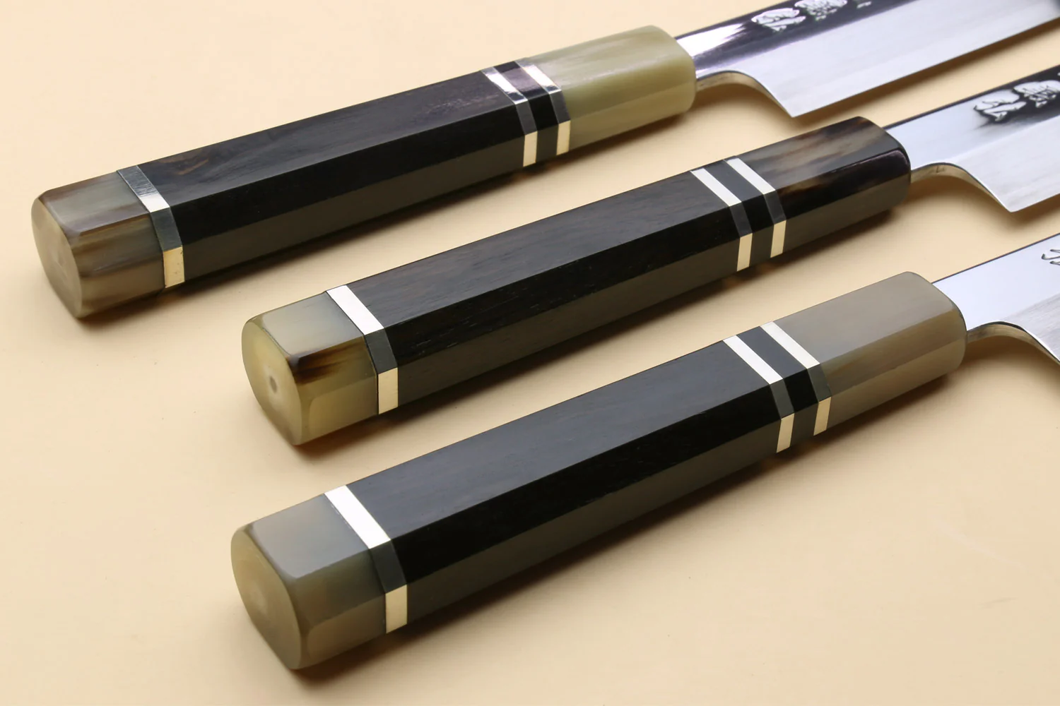 Yoshihiro SG-2 (R-2) Semi-Stainless Steel Mirror Polished Yanagi Sashimi Knife, Triple Ring Ebony Handle - Image 8
