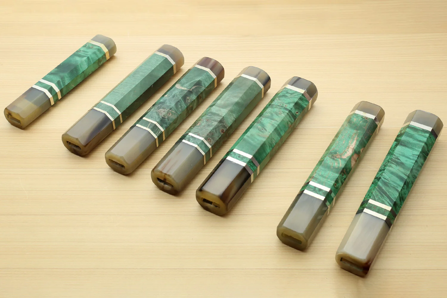 Yoshihiro Stabilized Maple Burl Handle with Water Buffalo Horn Bolster for Kiritsuke Chef Knife - Image 5