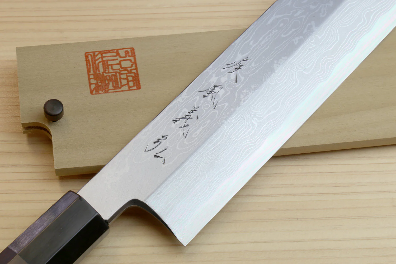 Yoshihiro Suminagashi Blue #1 High Carbon Steel Edo Usuba Japanese vegetable Prep Chopping Chef Knife Ebony wood Handle - Image 4