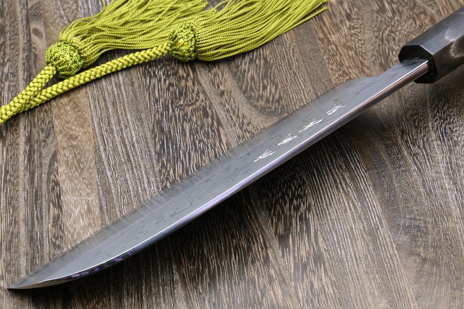 Yoshihiro Suminagashi Blue Steel #1 Kama Usuba Traditional Japanese vegetable Chopping Chef Knife, Ebony Wood Handle - Image 6