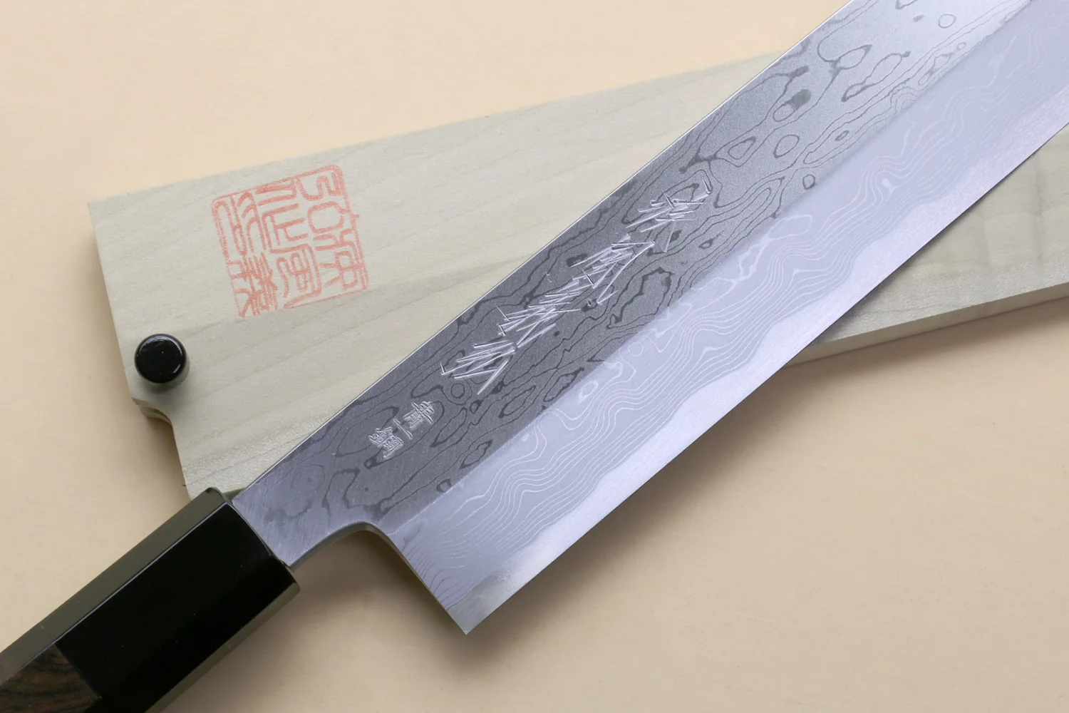 Yoshihiro Suminagashi Blue Steel #1 Kenmuki Japanese Single Edged Vegetable Knife - Image 7