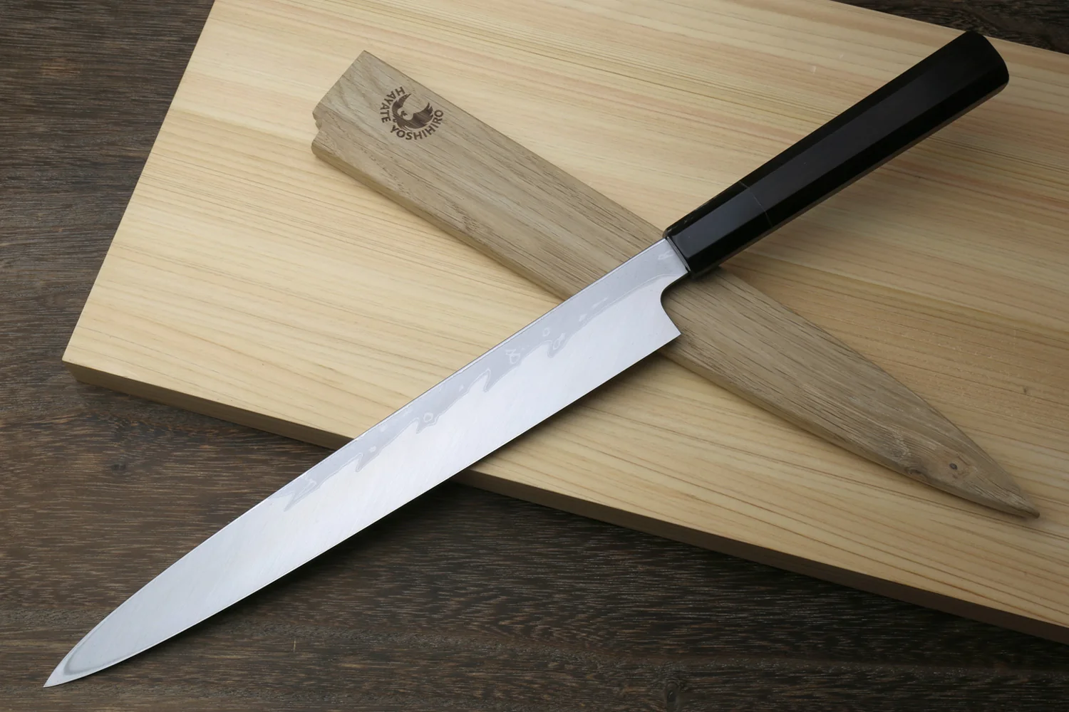 Yoshihiro Suminagashi Blue Steel #1 Yanagi Sushi Sashimi Japanese Knife Ebony Handle - Image 4