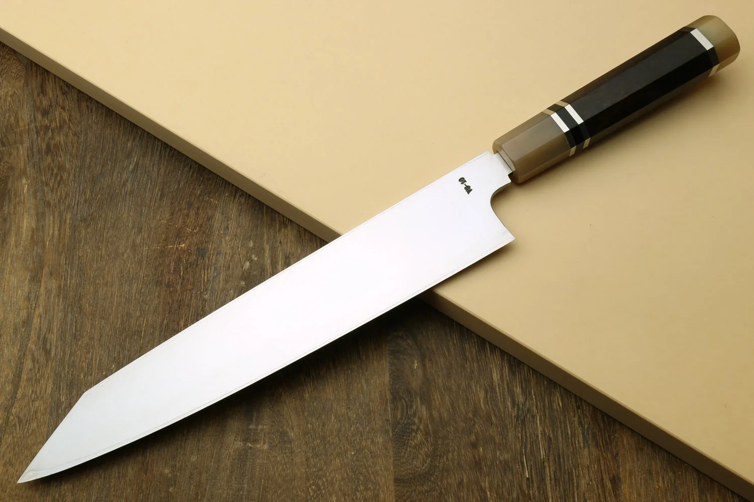 Yoshihiro SVG-10 Semi-Stainless Steel Mirror Finished Single Edged Kiritsuke Multipurpose Japanese Knife Ebony Handle with Triple Ring - Image 2