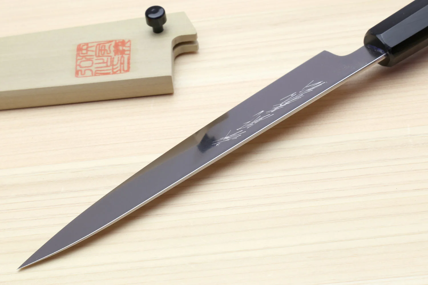 Yoshihiro VG-1 Gold Stainless Steel Petty Japanese Utility Knife Ambrosia Handle with Saya Cover - Image 4