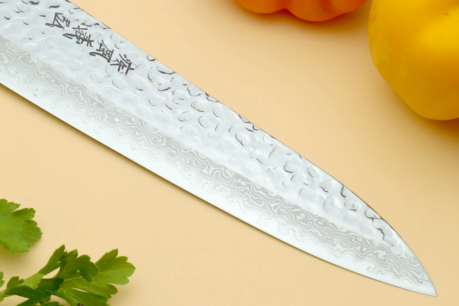 Yoshihiro VG-10 16 Layer Hammered Damascus Stainless Steel Gyuto and Petty Knife Set - Image 4
