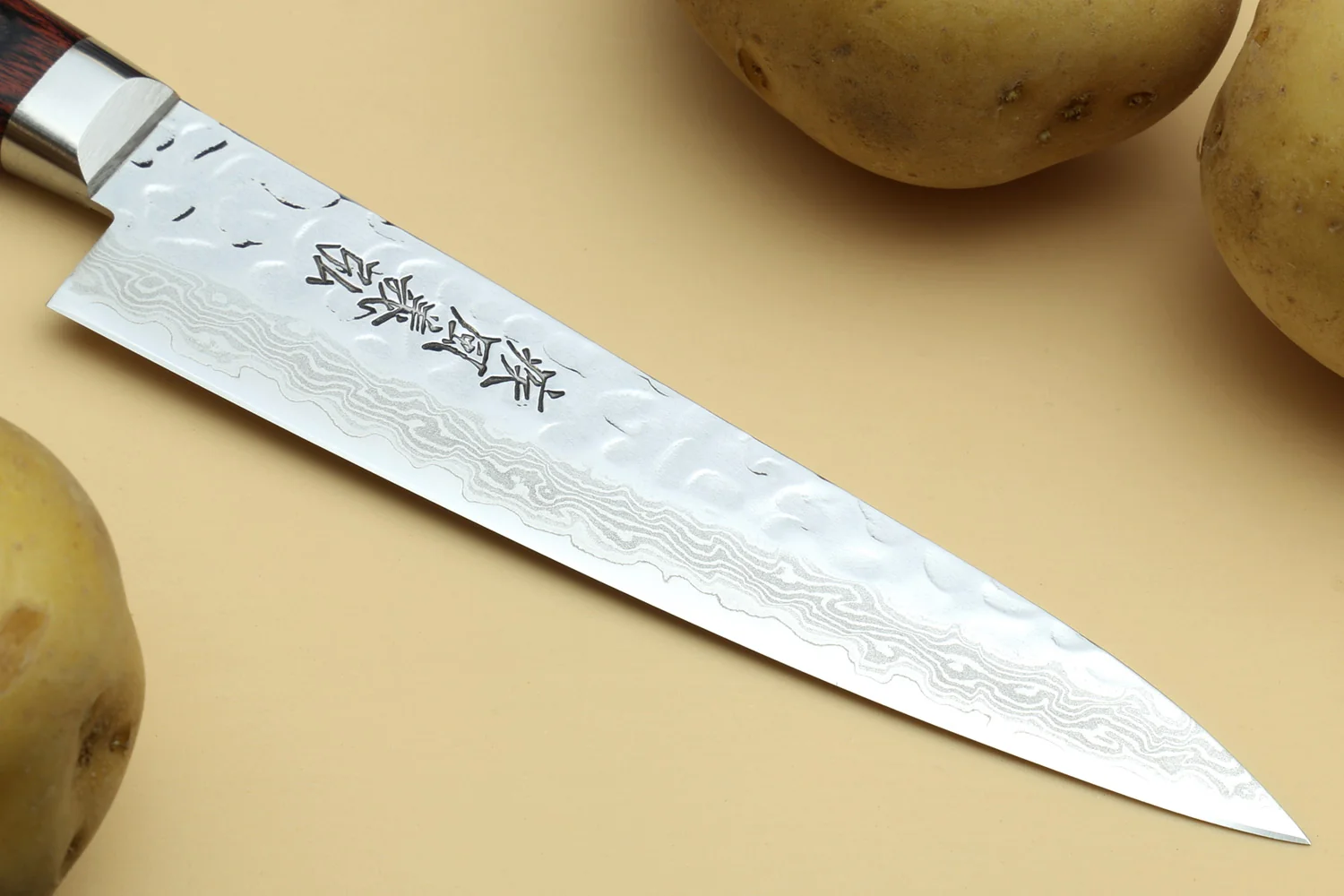 Yoshihiro VG-10 16 Layer Hammered Damascus Stainless Steel Gyuto and Petty Knife Set - Image 7