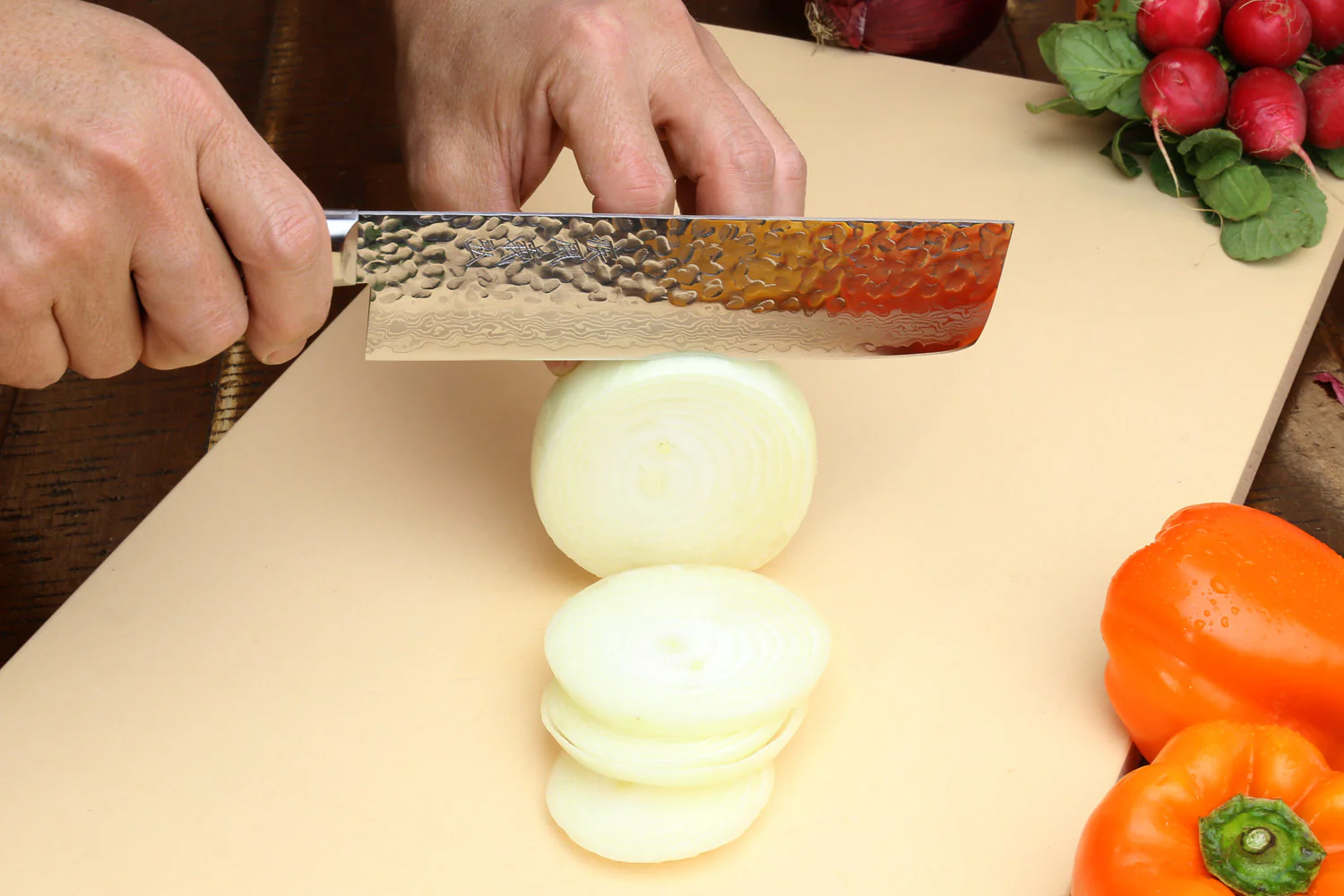 Yoshihiro VG-10 16 Layer Hammered Damascus Stainless Steel Nakiri Vegetable Knife 6.5" (165mm) - Image 3