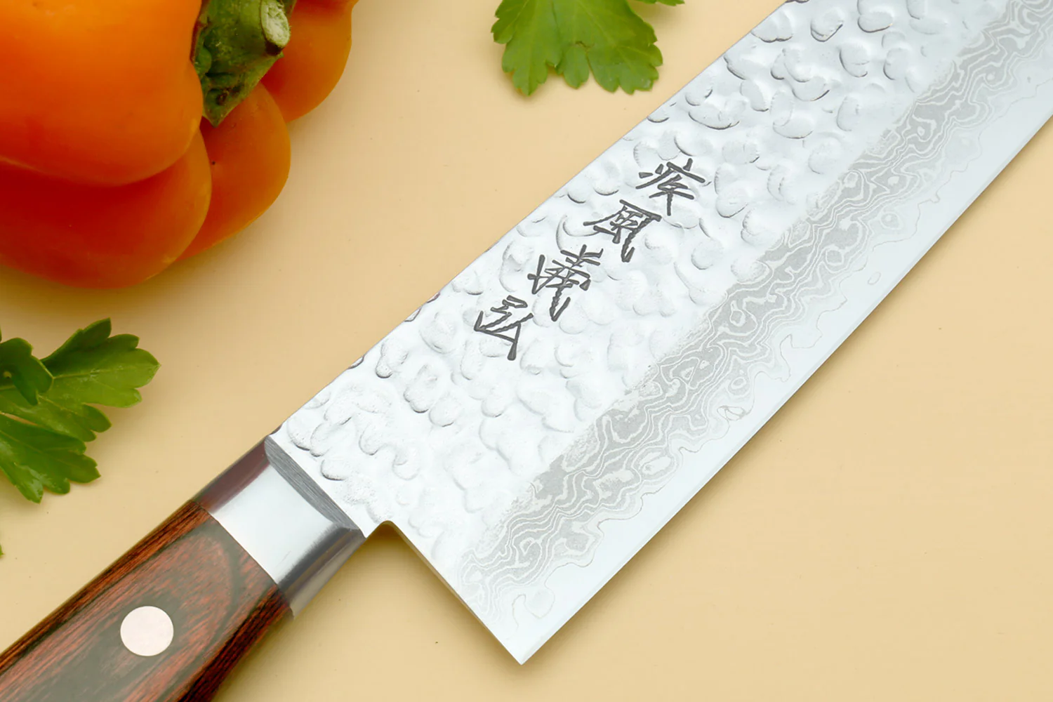 Yoshihiro VG-10 16 Layer Hammered Damascus Stainless Steel Nakiri Vegetable Knife 6.5" (165mm) - Image 6
